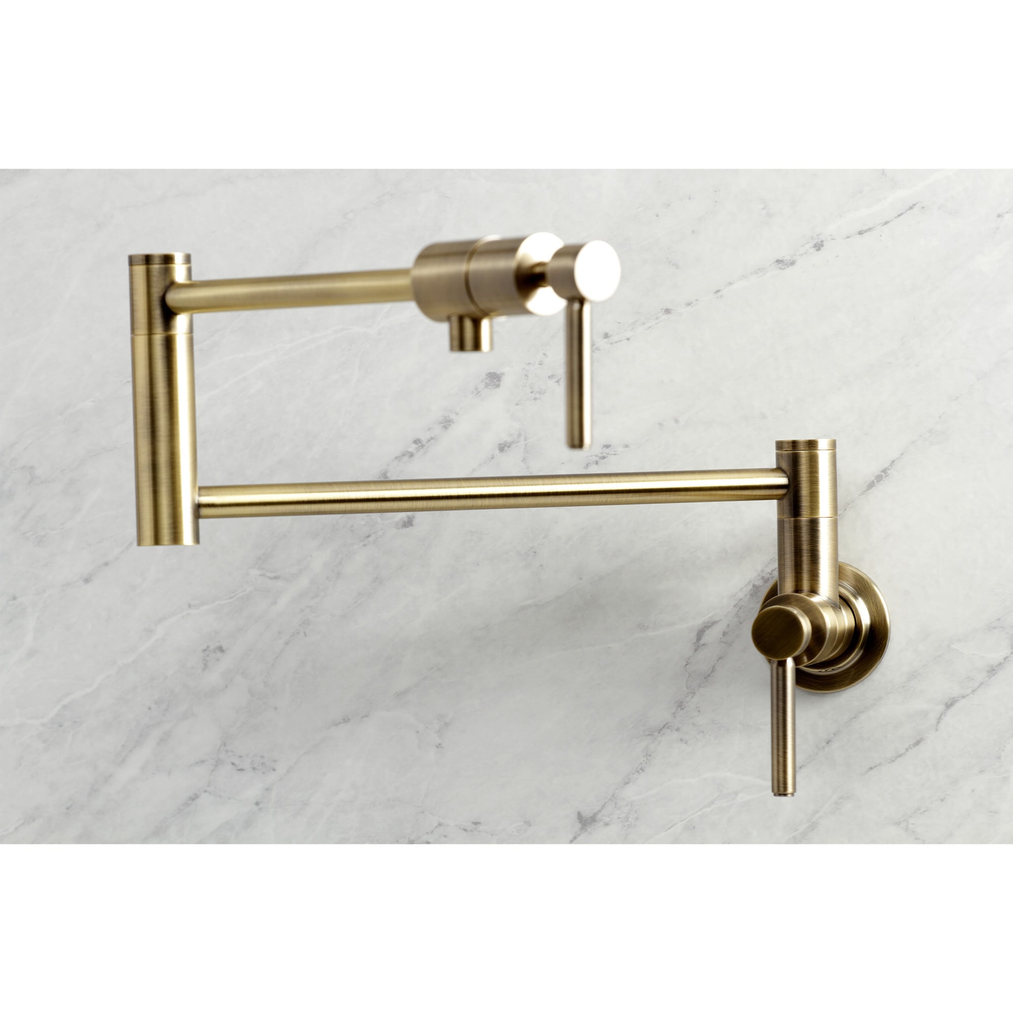 Kingston Brass WLKS4103DL Concord Antique brass Double Handle Wall-mount Pot Filler Kitchen Faucet with Sprayer