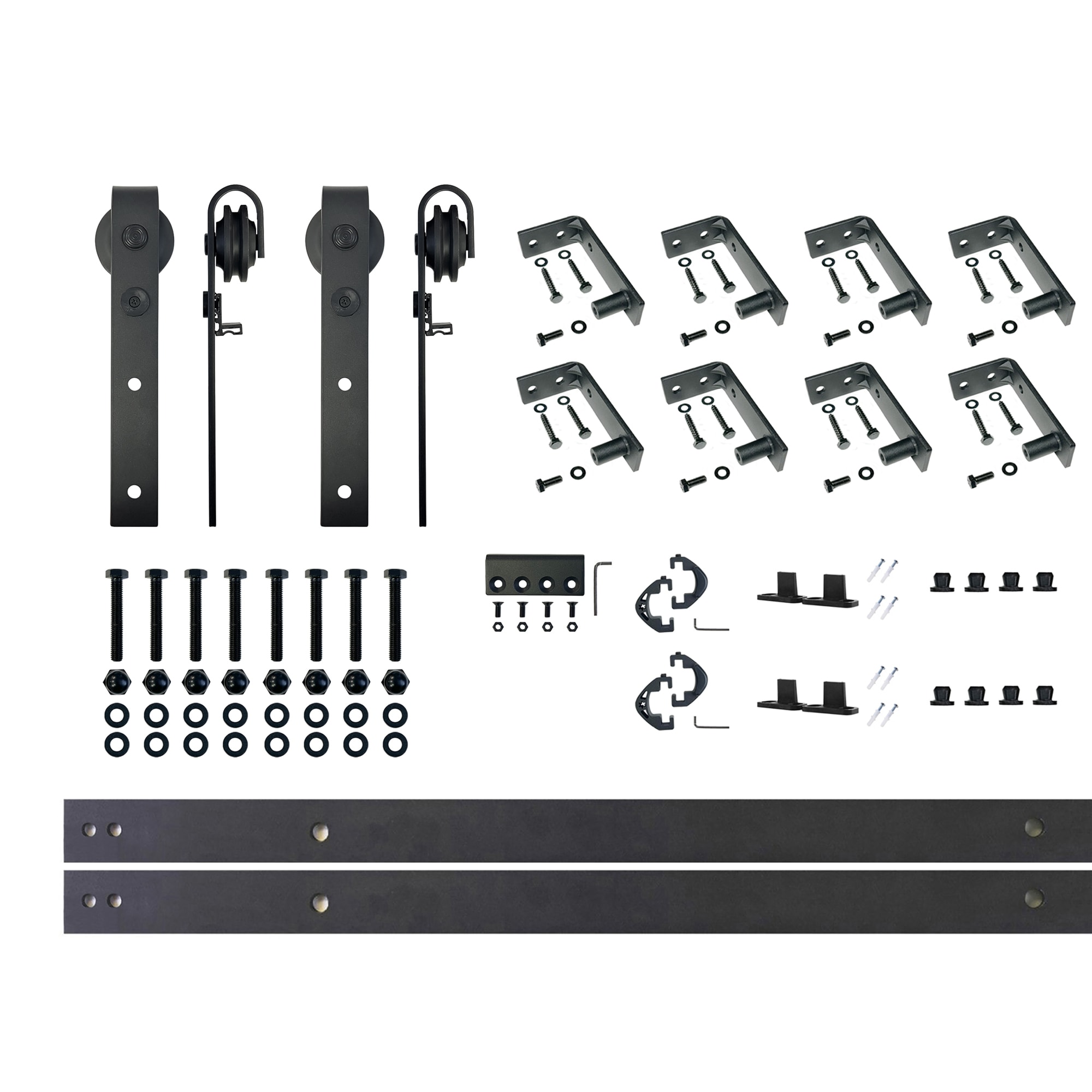 HOMACER CM-YT2TGH132C 132-in Rustic black Black Indoor J-strap Double Barn door hardware kit