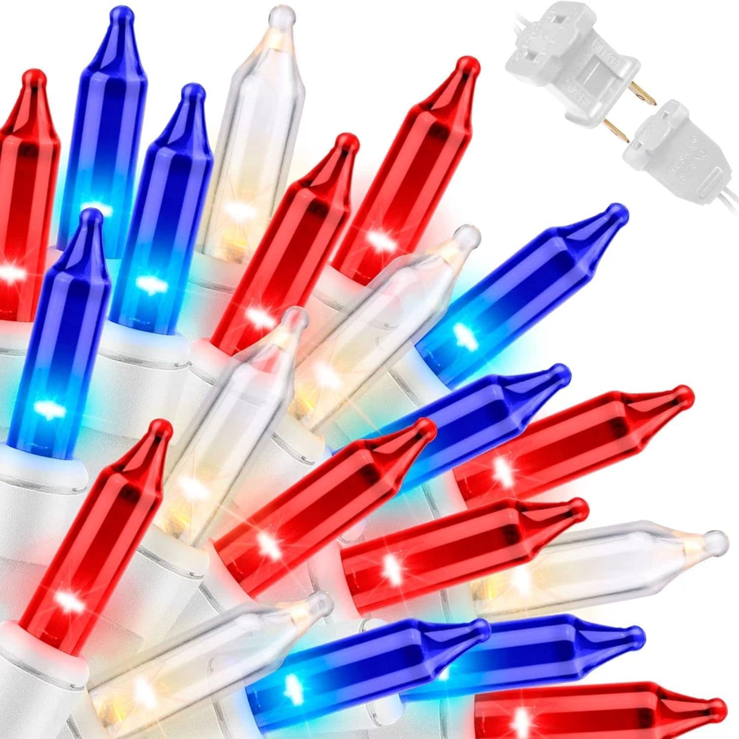 AOIZGMY Patriotic String Lights Red White Blue Mini Lights 31 ft 300 Count UL Certified Set for Independence Day Memorial Day American Party #L05AZ07037