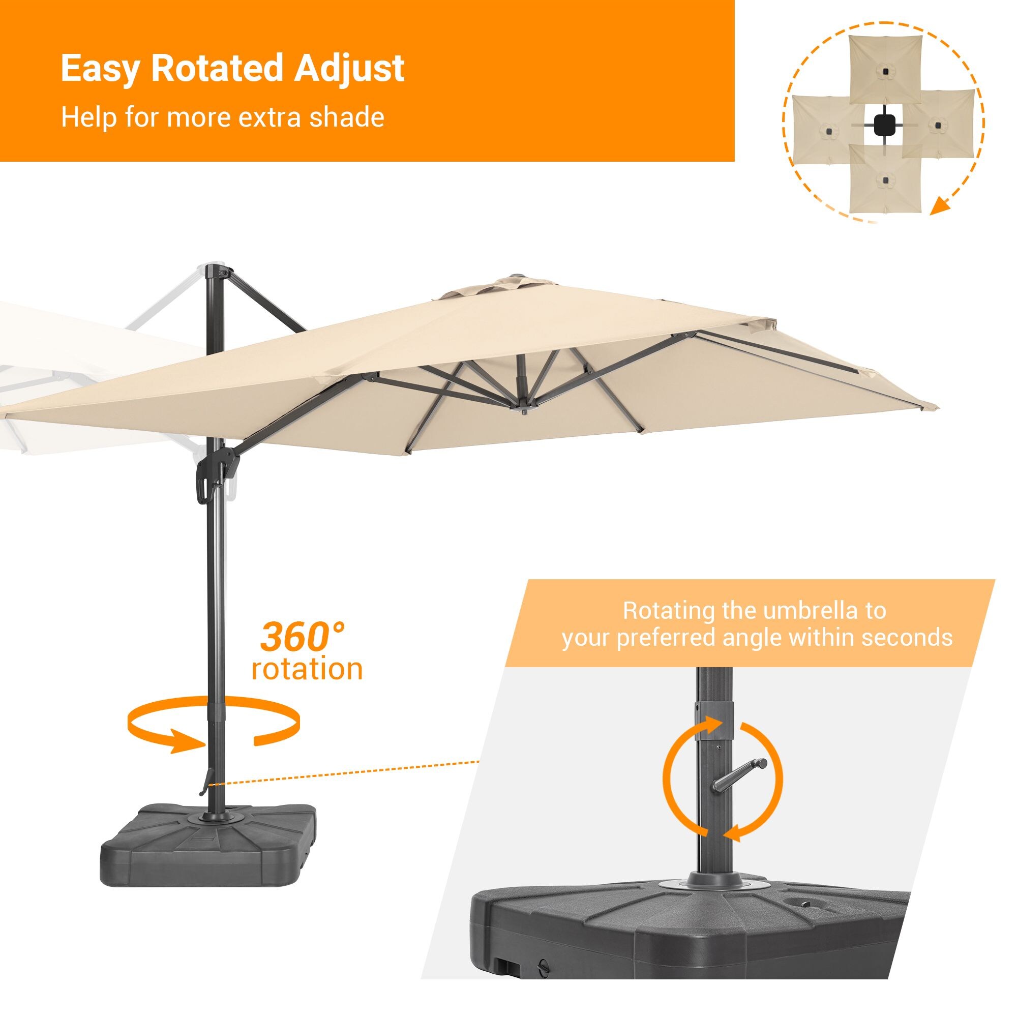 Sonkuki 10-ft No-tilt Cantilever Patio Umbrella with Base in the Patio ...