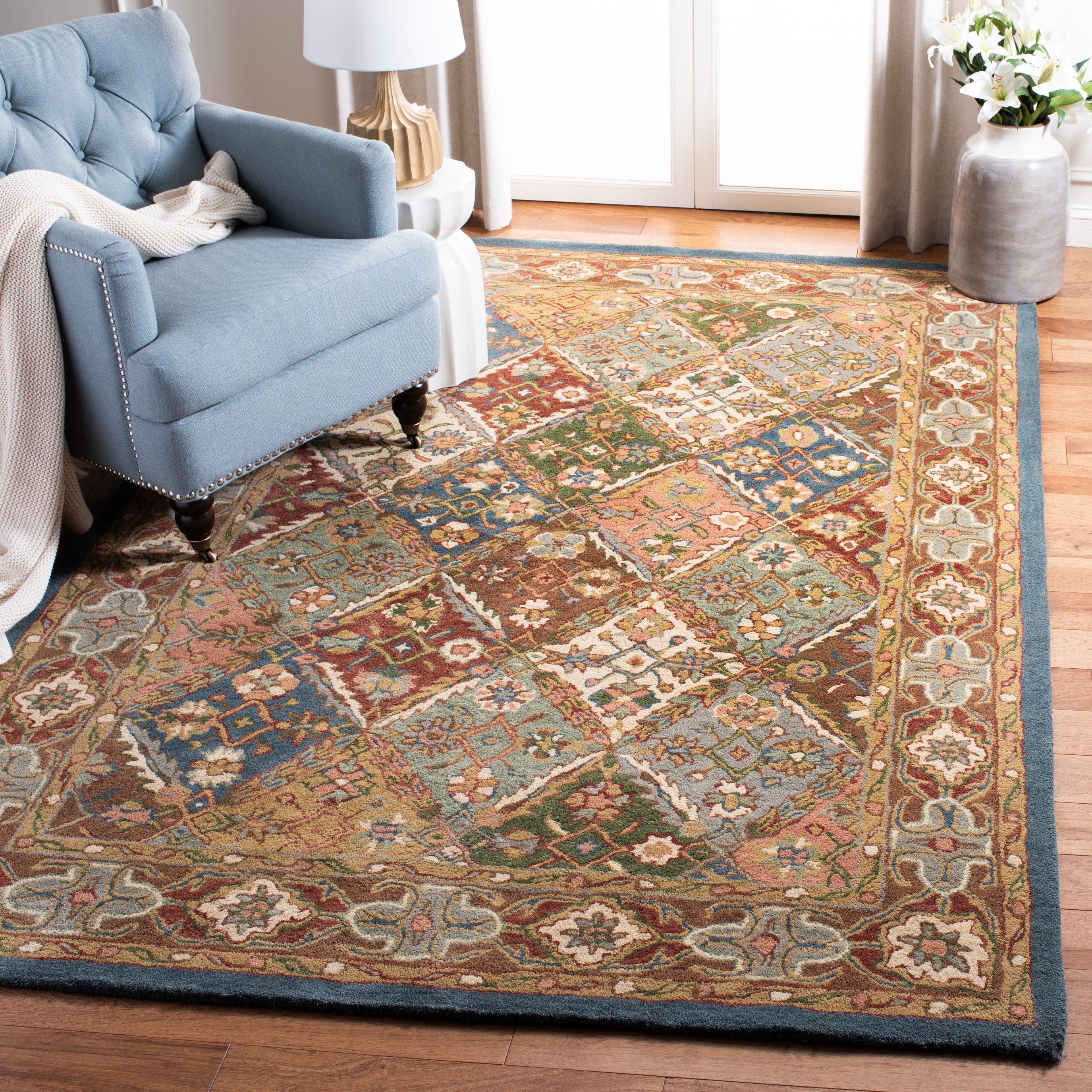 Safavieh HG316B-3 Heritage Dehri 3 x 5 (ft) Tufted Wool Green/Red Rectangular Indoor Floral/Botanical Oriental Throw rug