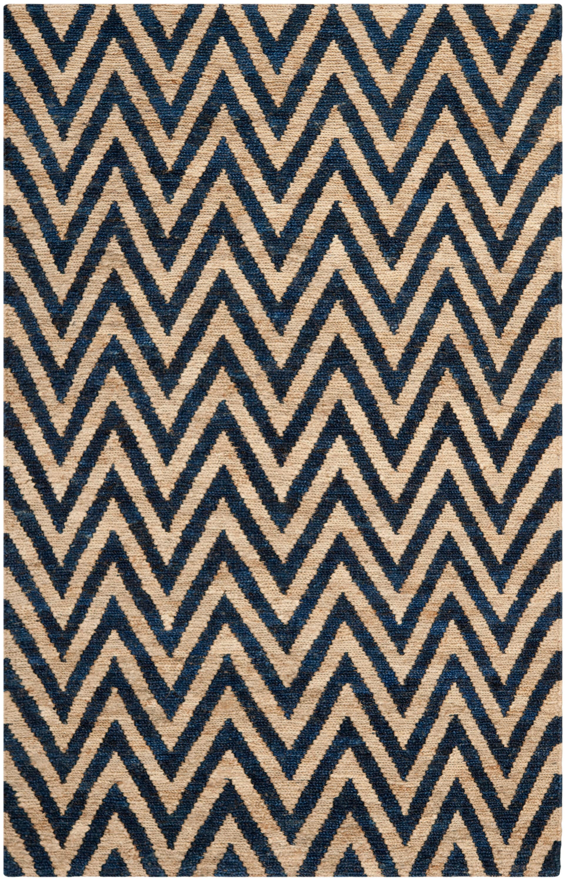 Blue and Natural Hand-Knotted Jute Area Rug, 3' x 5'