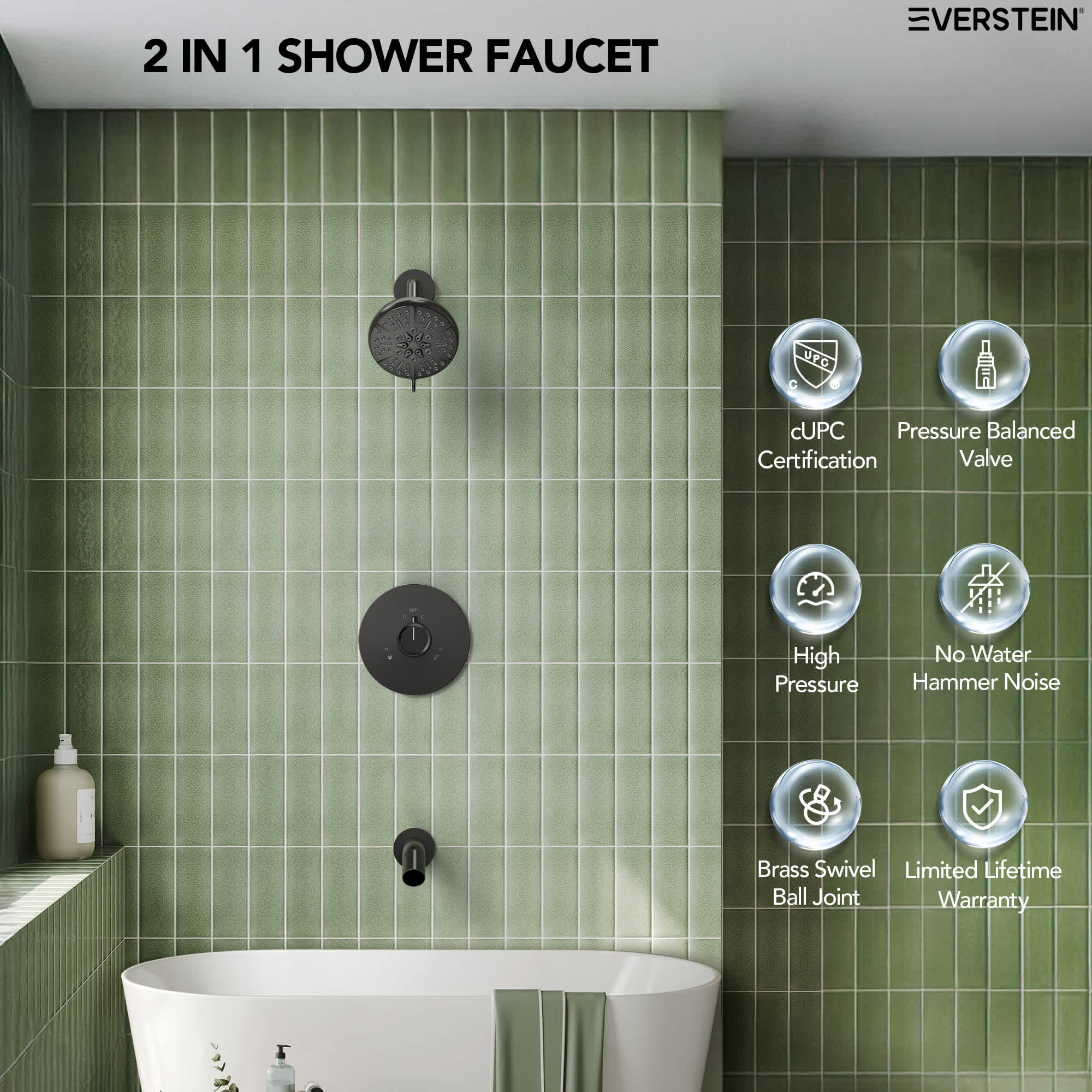 EVERSTEIN SFS-1102-BK Showerhead-Bar-Panels - View #4