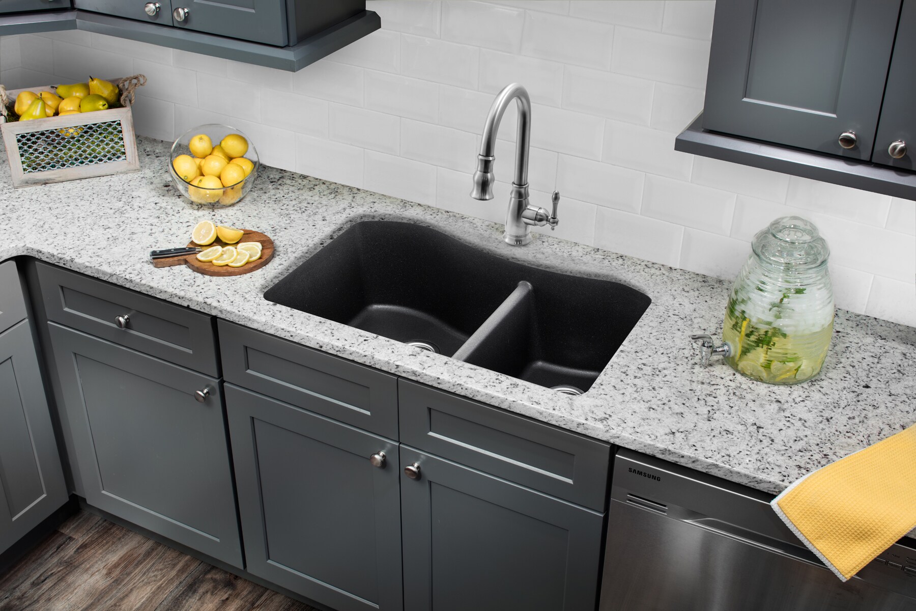 allen + roth Deforest Collection Dual-mount 16-in x 20-in Nero Granite  Single Bowl 3-Hole Kitchen Sink in the Kitchen Sinks department at