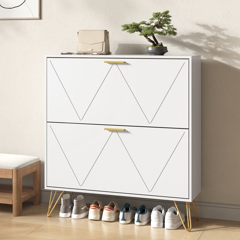 JUSHUA Shoe Cabinet with Flip Drawers Hidden Wood Shoe Cabinet Freestanding Shoe Storage Cabinet for Entryway Hallway