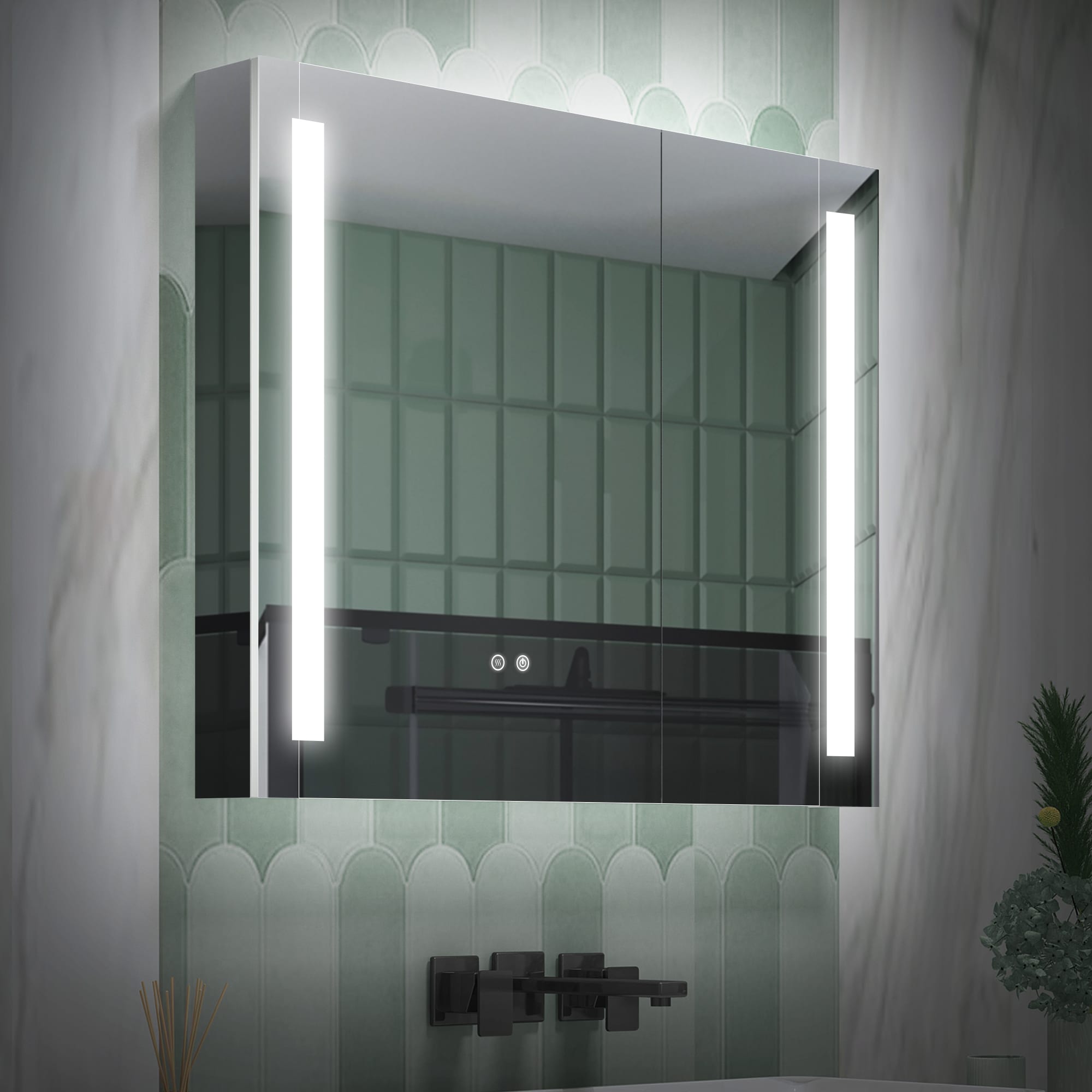 Forclover MEAM-VI3630-1 36-Inches x 30-Inches Lighted LED Fog Free Surface/Recessed Mount Silver Mirrored Rectangle Soft Close Medicine Cabinet with Outlet