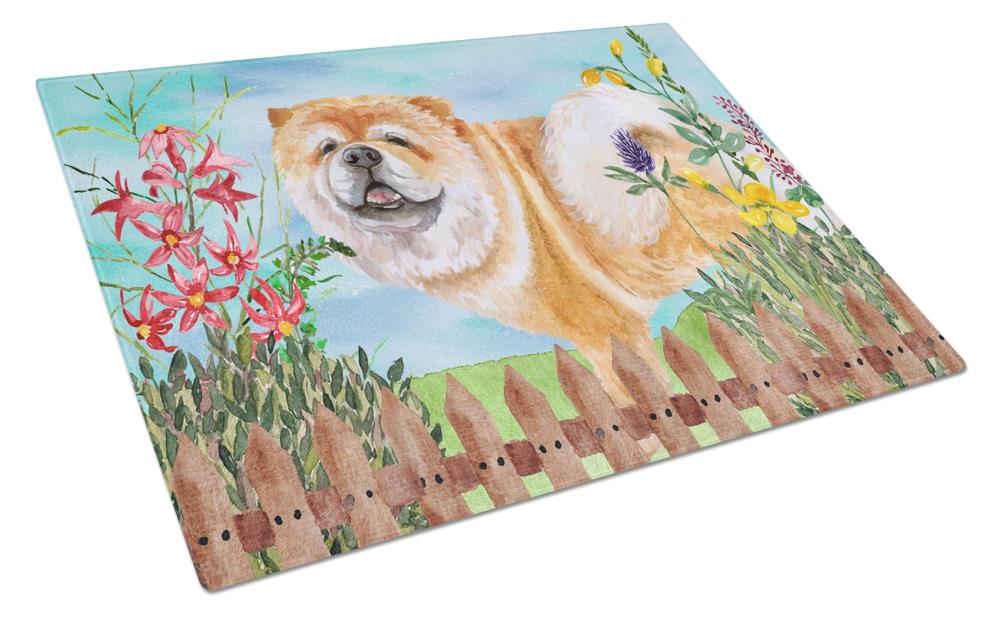 Caroline's Treasures CK1257LCB Springtime Dog 11.25-in L x 15.75-in W Glass Cutting Board
