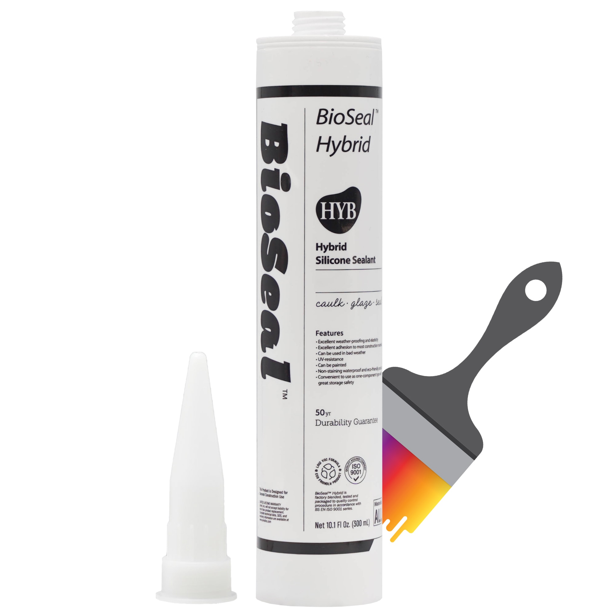 BioSeal Advanced Hybrid Black Sealant Paintable Waterproof Caulk for Exterior Use Windows Doors Roofing and Siding Strong Adhesion UV and Weather Resistant 10oz