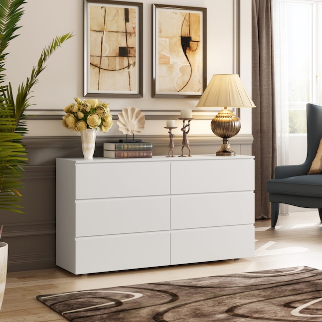 FUFU&GAGA Contemporary White 6-Drawer Dresser with Mirror, Modern Style ...