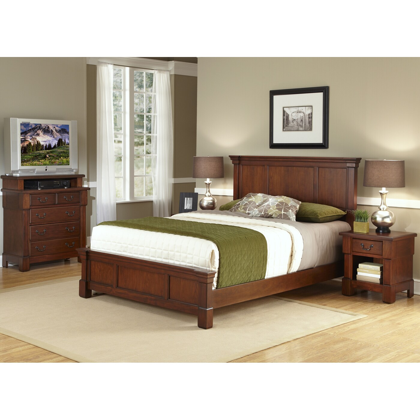 Home Styles Aspen Rustic Cherry Queen Composite Panel Bed with Storage ...