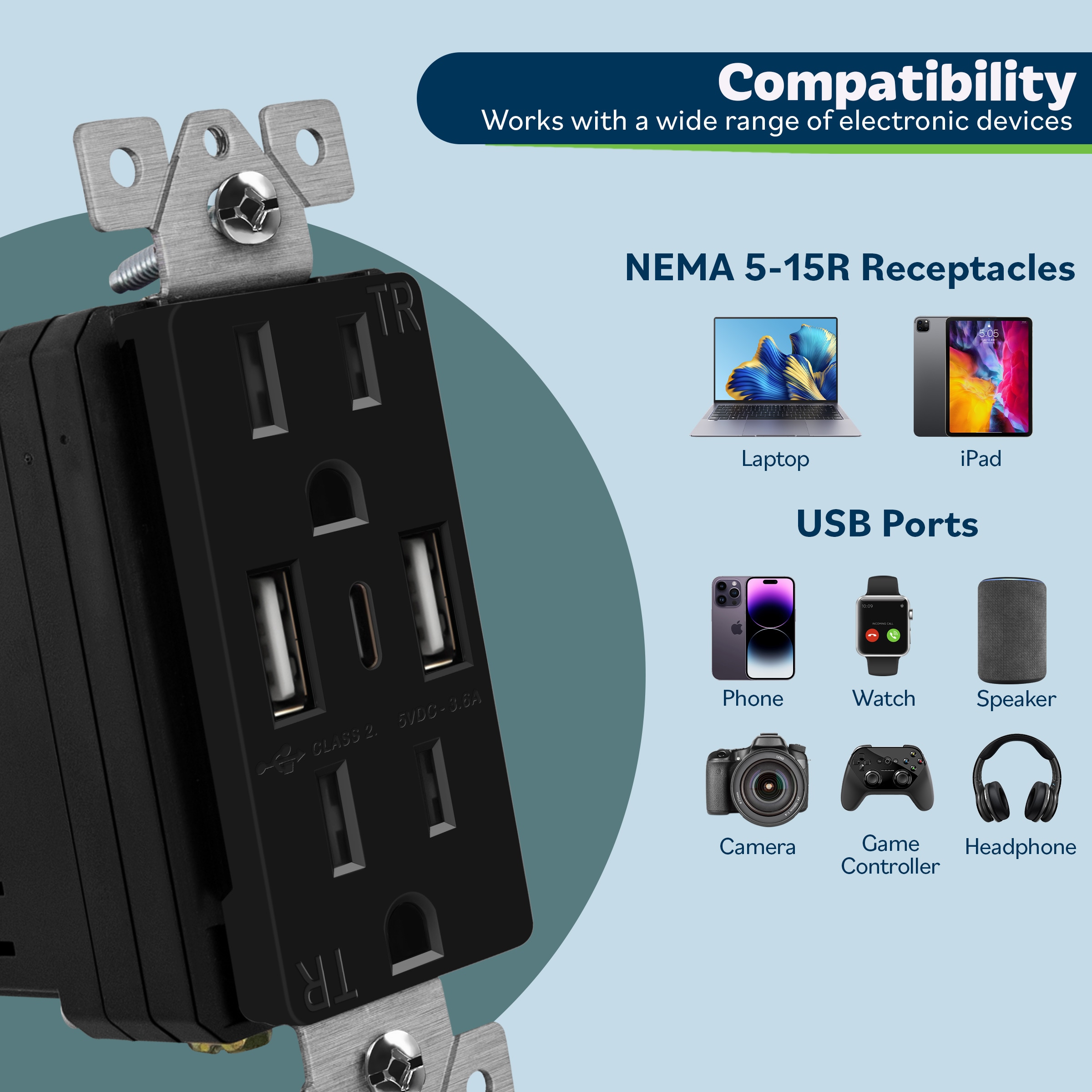 Top Greener TU21536AC3-BKWP3P receptacles - View #2