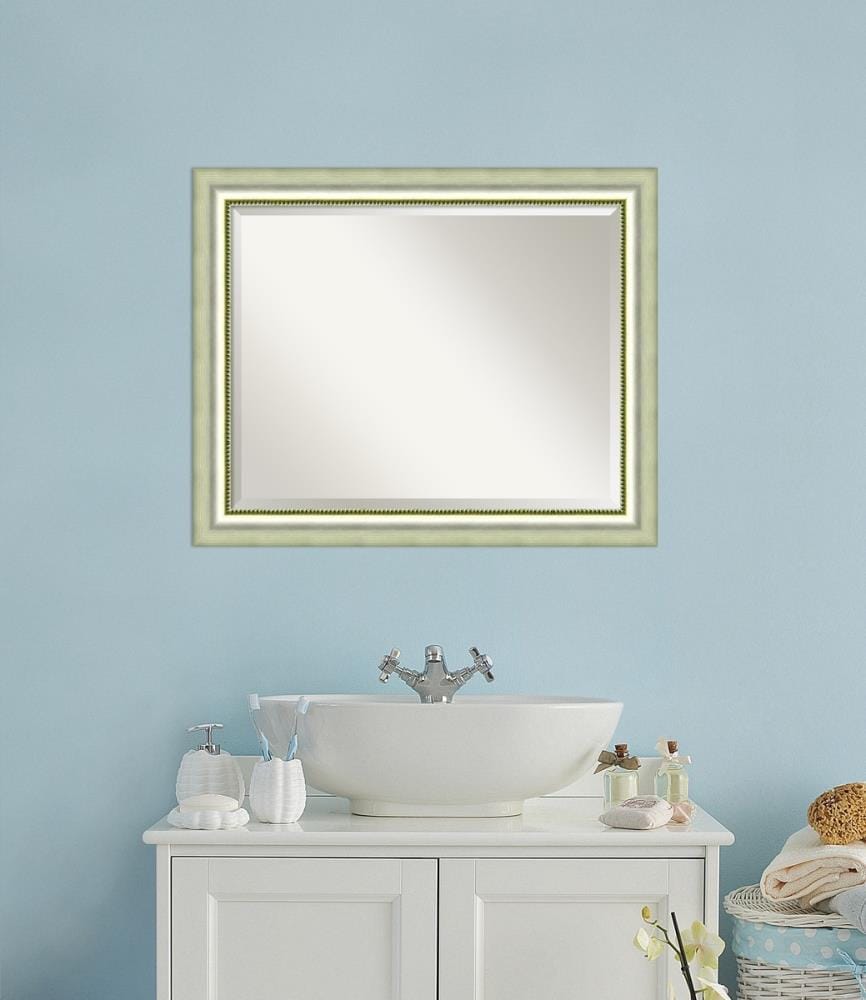 Vegas Burnished Silver Rectangular Wood Framed Vanity Mirror