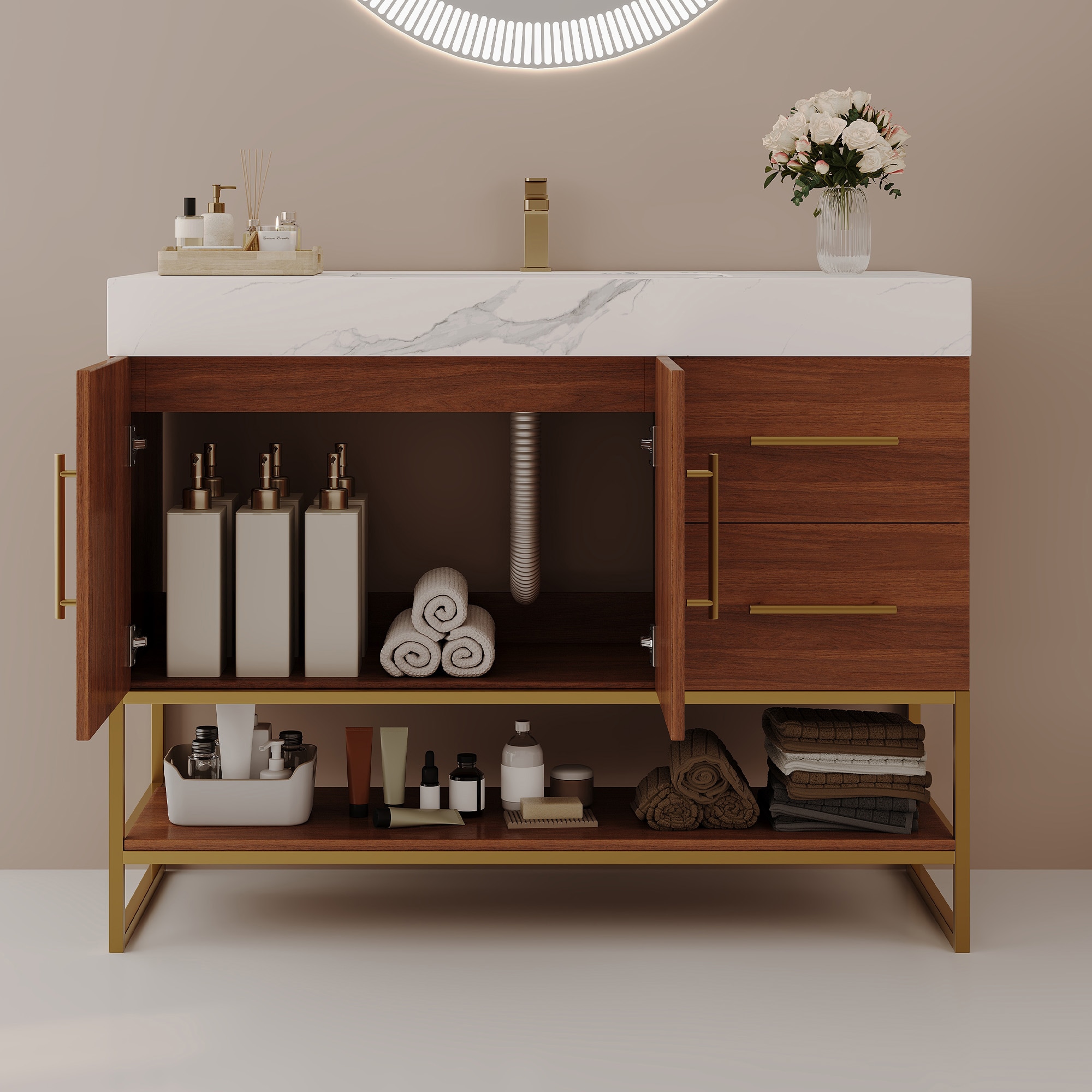 Vynxaria 36-in Walnut Single Sink Freestanding Bathroom Vanity with ...