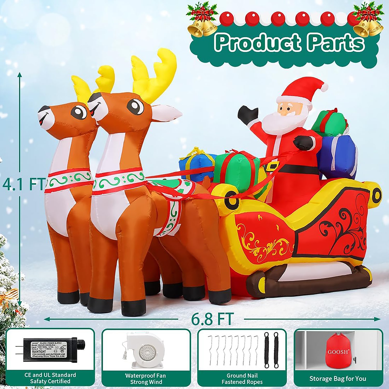 GOOSH 4-ft Lighted Sleigh Christmas Inflatable In The Christmas ...