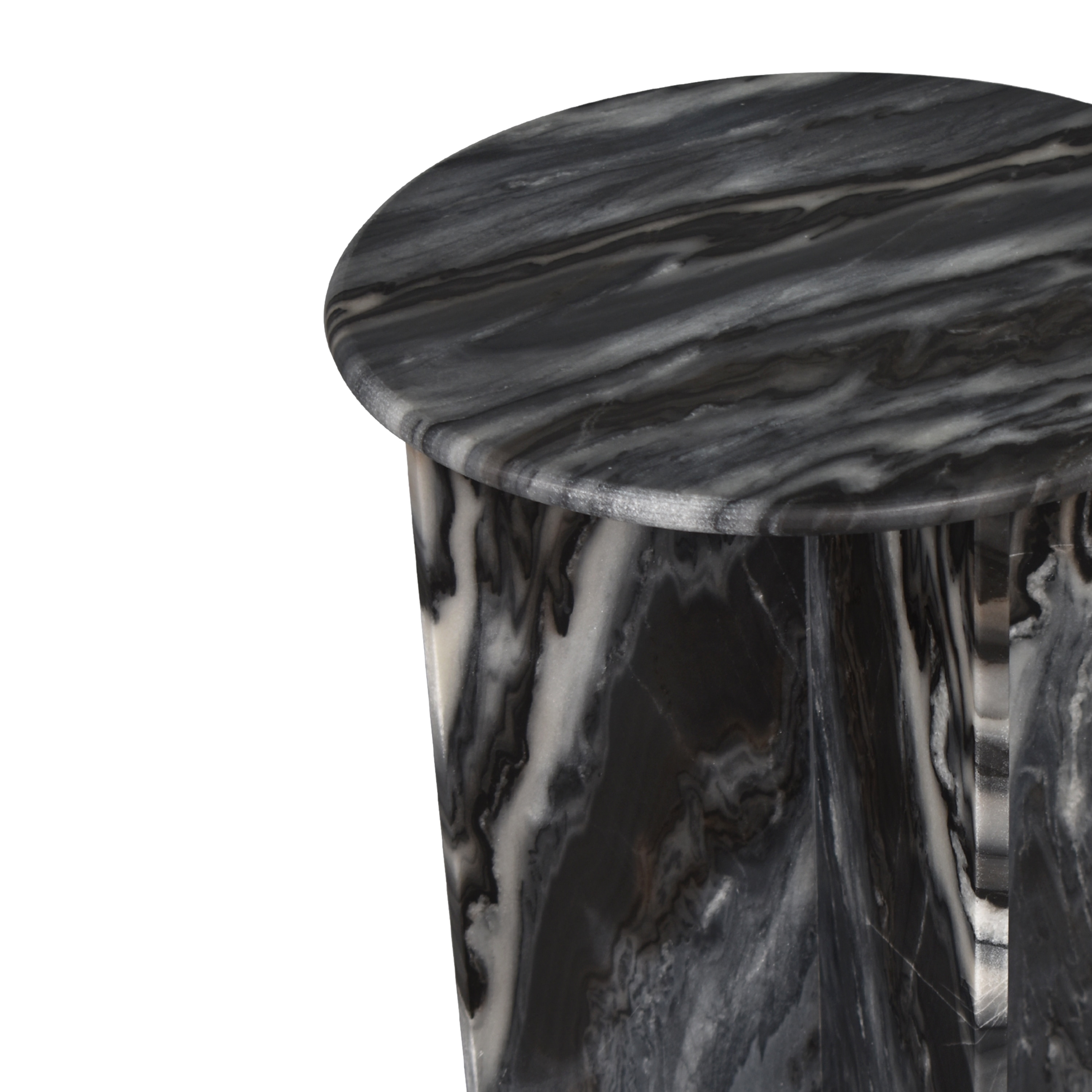 Gray Marble Round X-Shaped End Table
