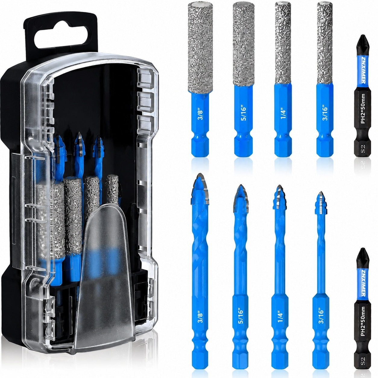 KIWDZFU  Diamond Drill Bits Set for Ceramic Porcelain Glass Marble Tile Granite Stone 10 Pieces for Precise Efficient Drilling and Milling