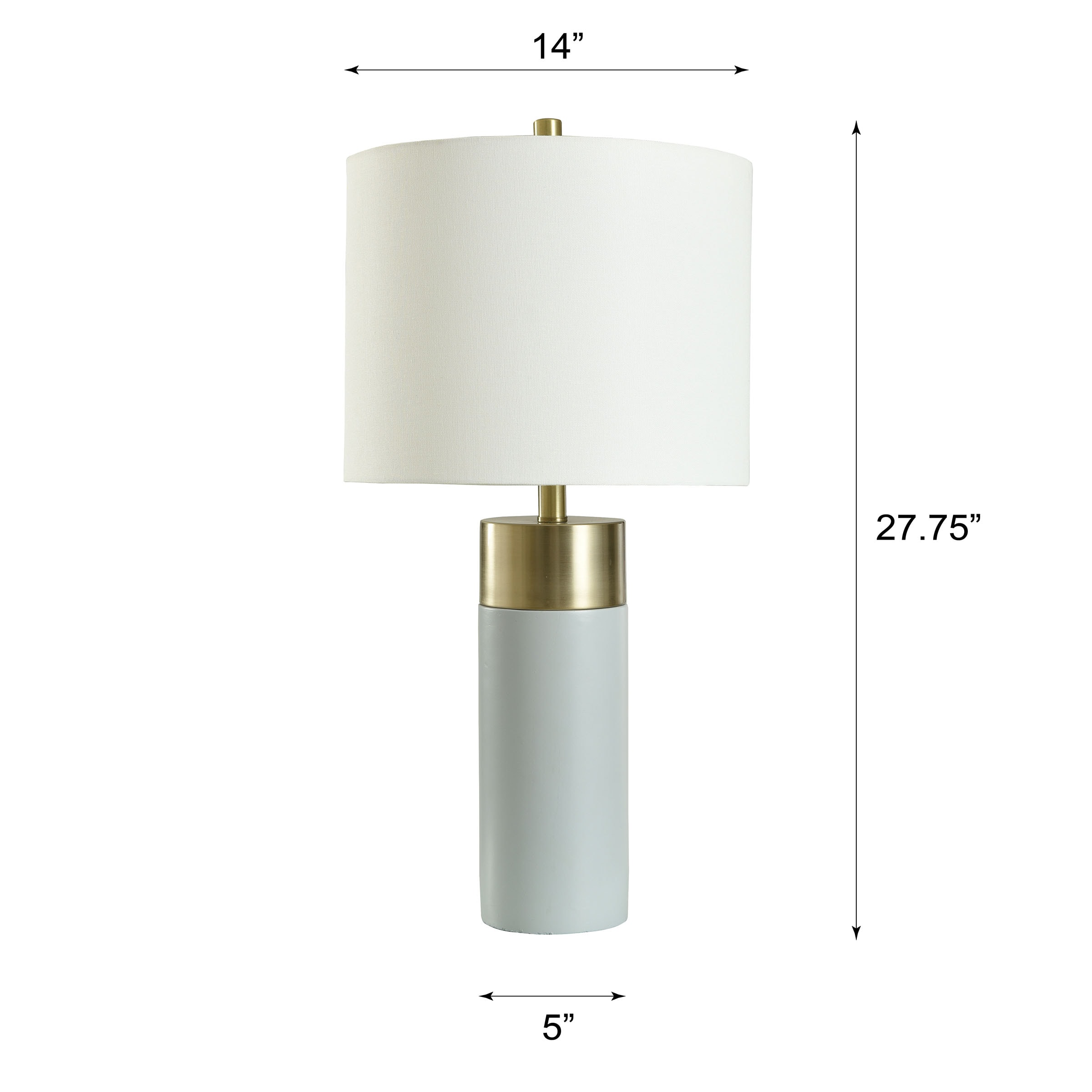 White Concrete and Brass Table Lamp with Drum Shade