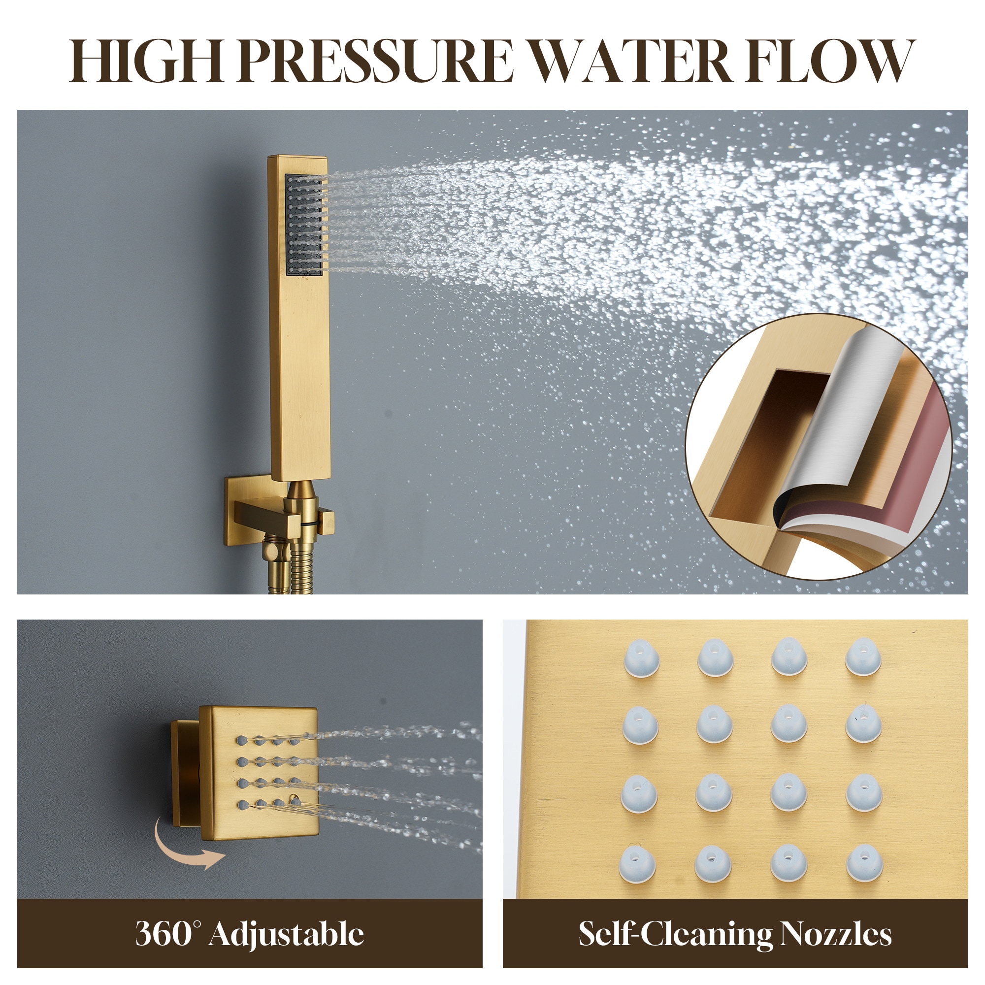 CASAINC CS6077-BG Showerhead-Bar-Panels - View #2