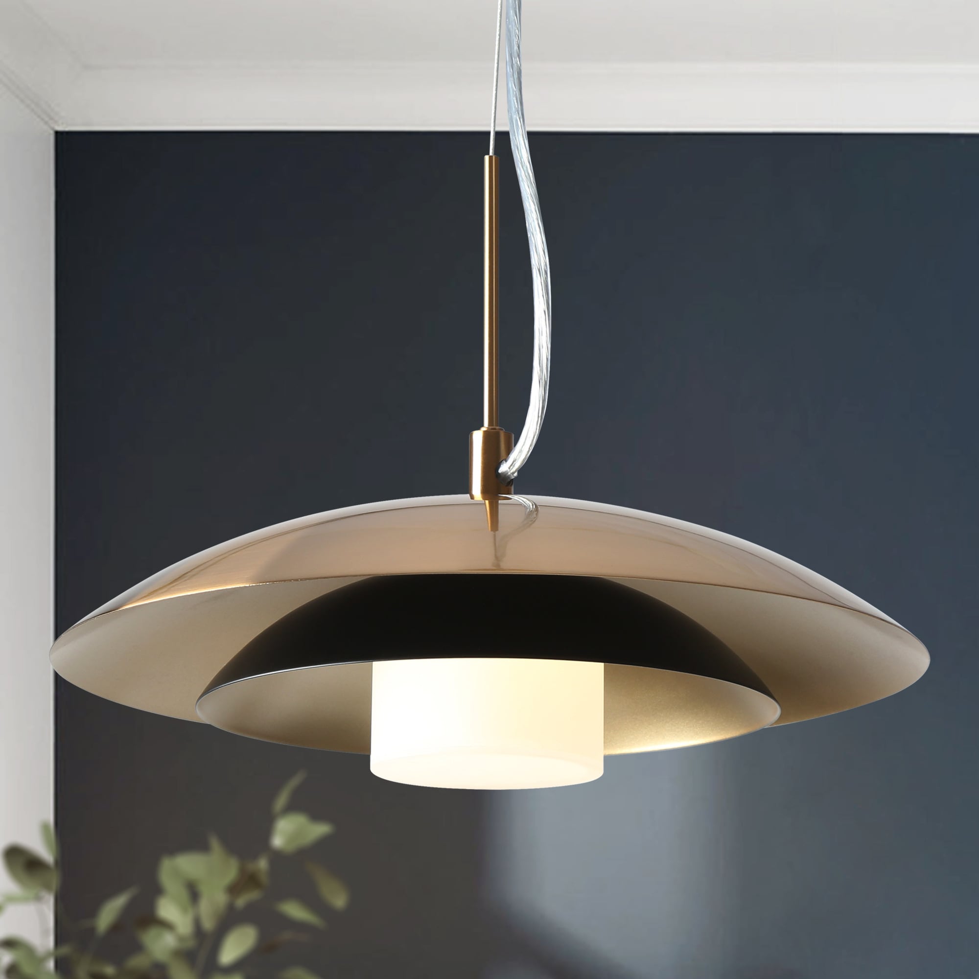 LNC HA05053 Meadowgreen 1 -Light Polished Gold and Matte Black with White Acrylic Shade Modern/contemporary Dome Integrated LED Medium Hanging Kitchen island light