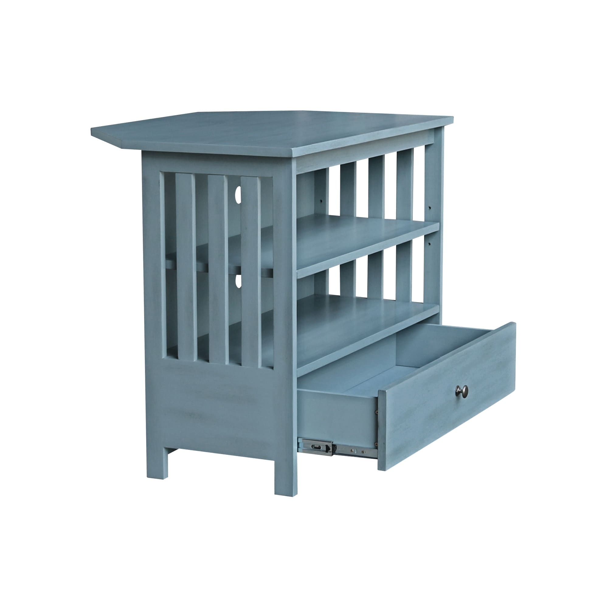 Ocean Blue Solid Parawood Corner TV Stand with Cabinet