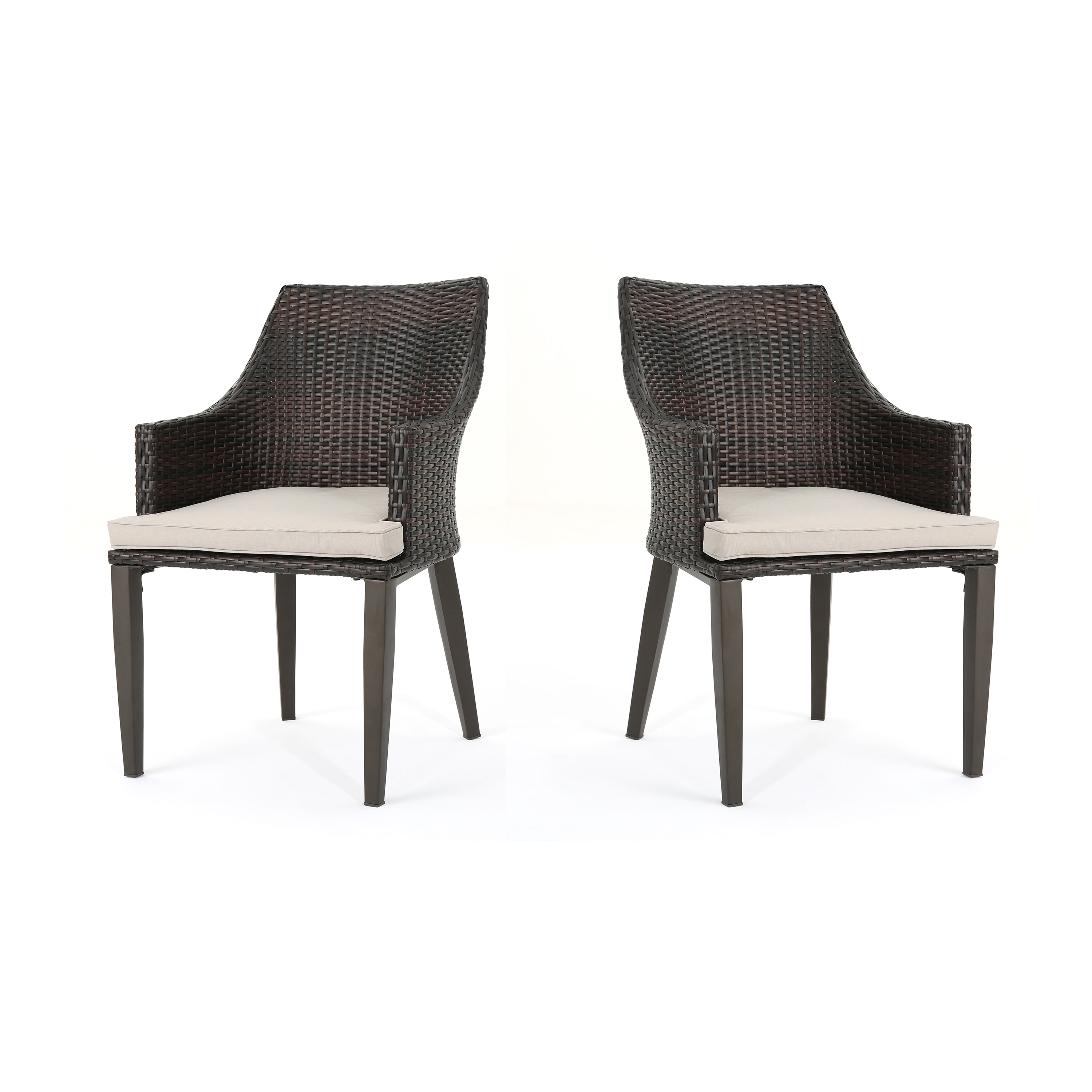 AHIOU HOME ZAAHG-61563MBRNAC Set of 2 Wicker Brown Steel Frame Stationary Dining Chair with Beige Cushioned Seat