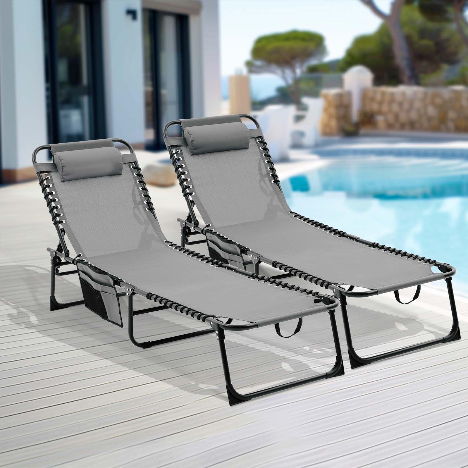 AAZJ BYO-102253 Patio Chairs Set of 2 Black Iron Frame Stationary Chaise Lounge Chair with Gray Mesh Seat