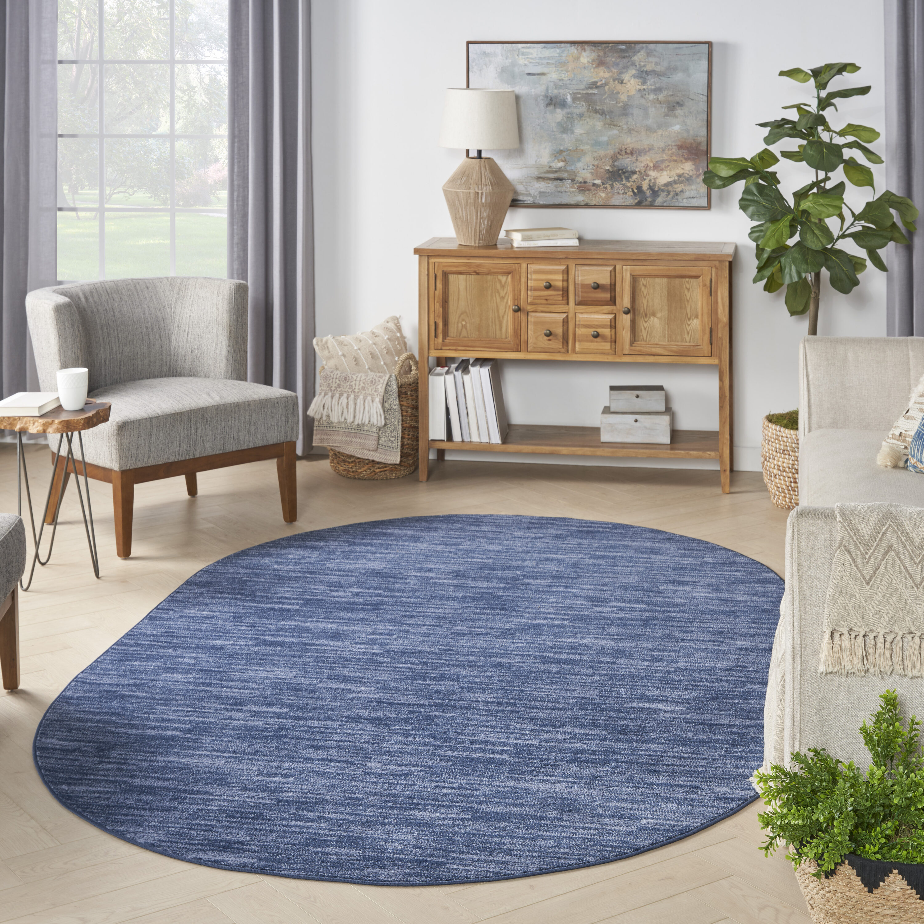 Nourison 099446072870 Essentials 6 x 9 (ft) Loomed Polypropylene Navy Blue Oval Indoor/Outdoor Area rug