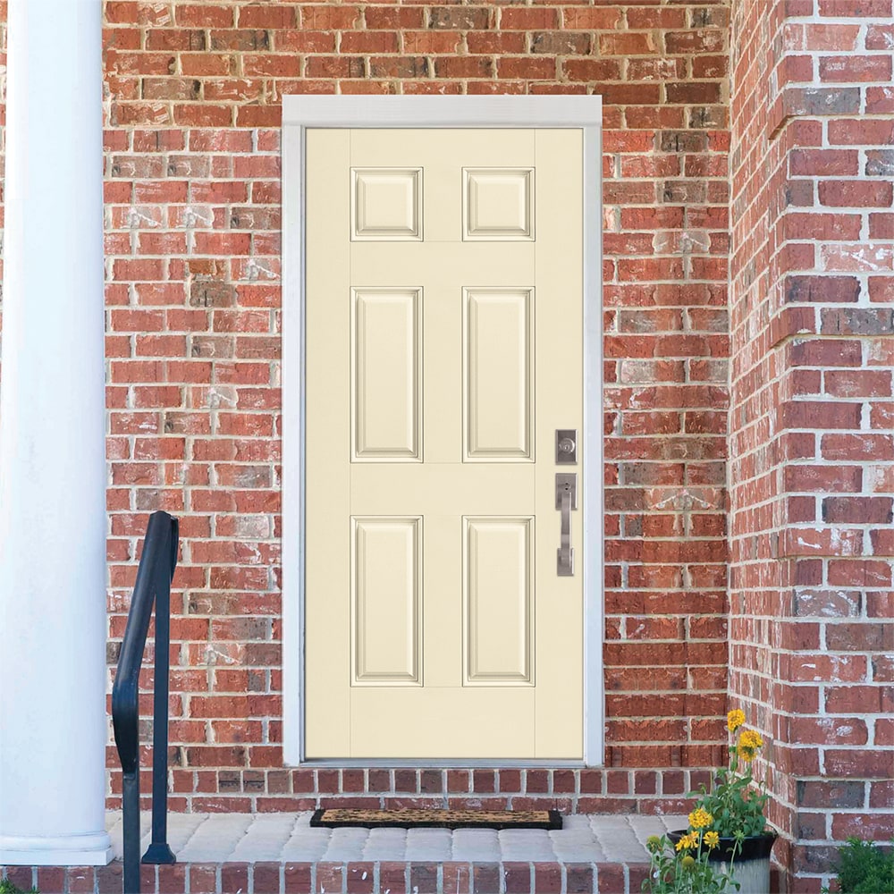Masonite 1218335 36-in x 80-in x 4-9/16-in Fiberglass No glass Left-hand inswing Bisque Painted Prehung Front Door with Brickmould Insulating core