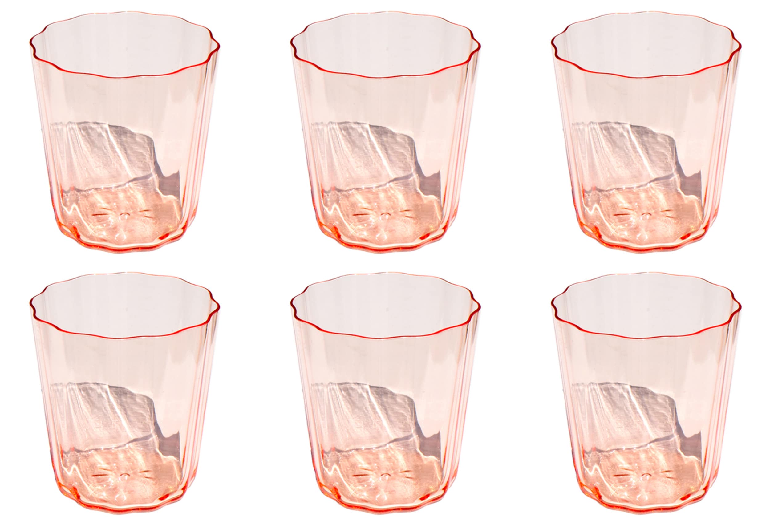 TarHong Simple Scallop Acrylic Drinking Glass - Pink - 16 oz - Set of 6