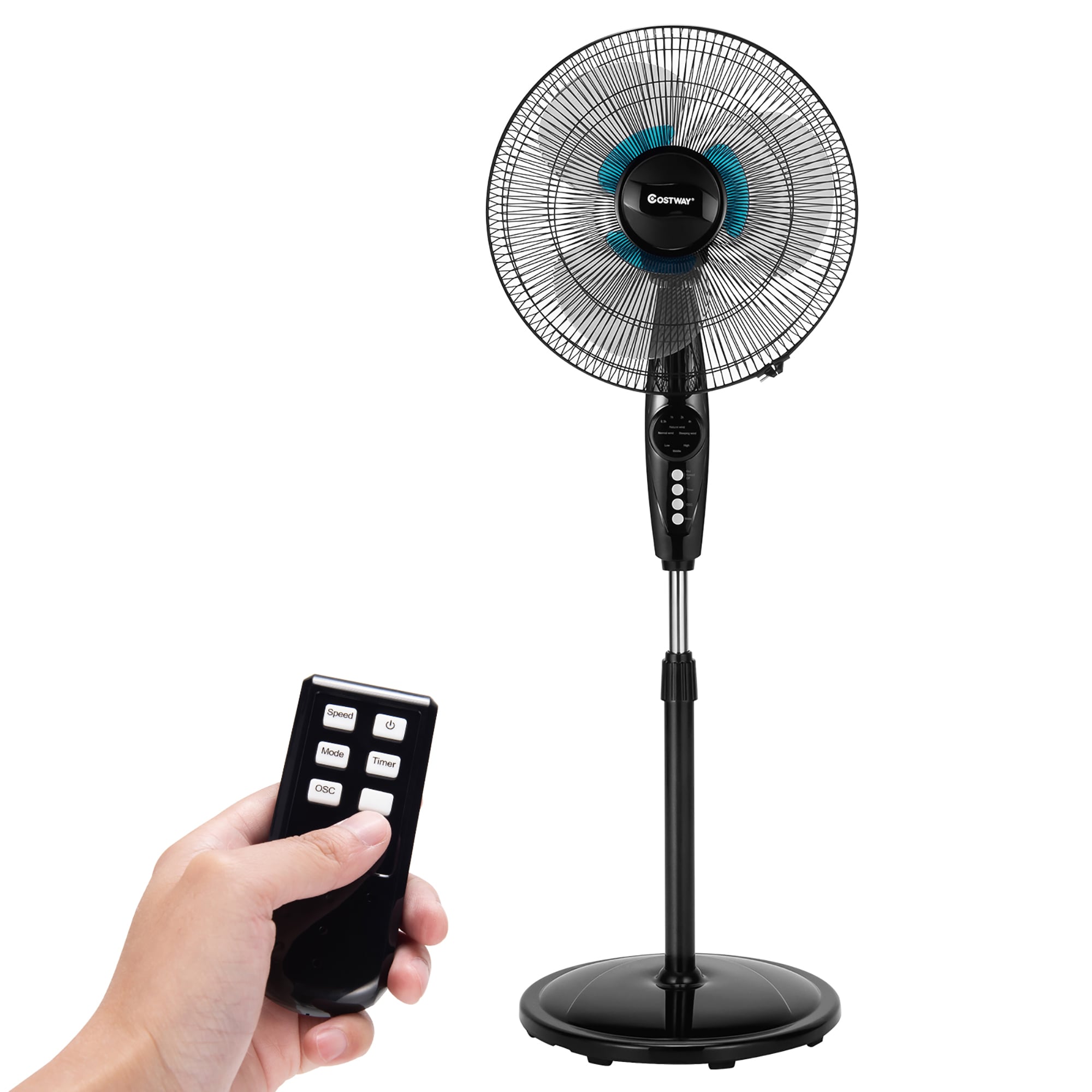 Costway LWS00188 18-Inches 120 -Volt 3 -Speed High Velocity Indoor Black Oscillating Pedestal Fan with Remote