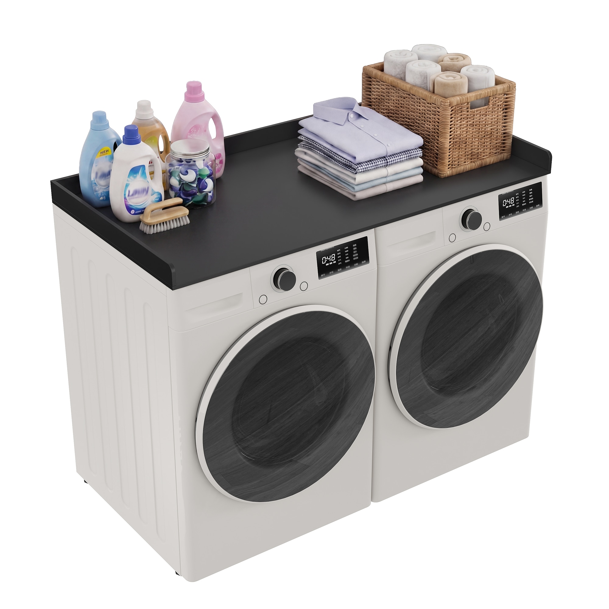 Garvee - Black Washer Dryer Countertop with Non Slip Pads Laundry Room Organizer Wood Folding Sta...