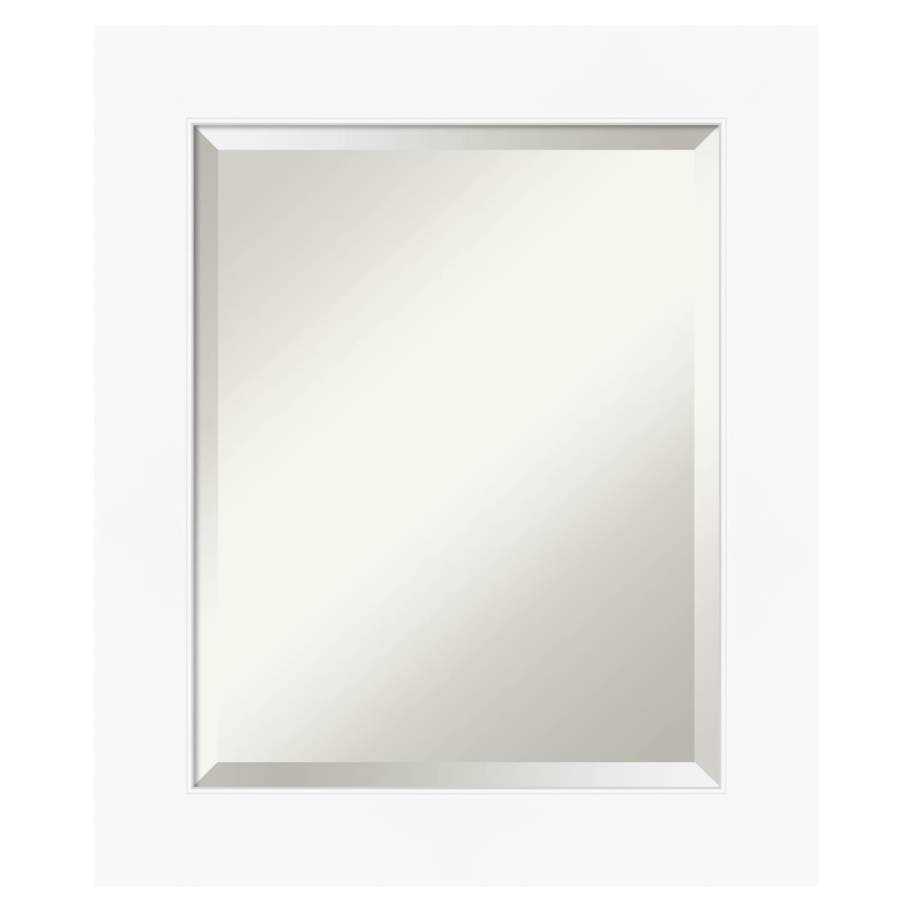 Contemporary Cabinet White Matte Finish Beveled Bathroom Mirror 21x25
