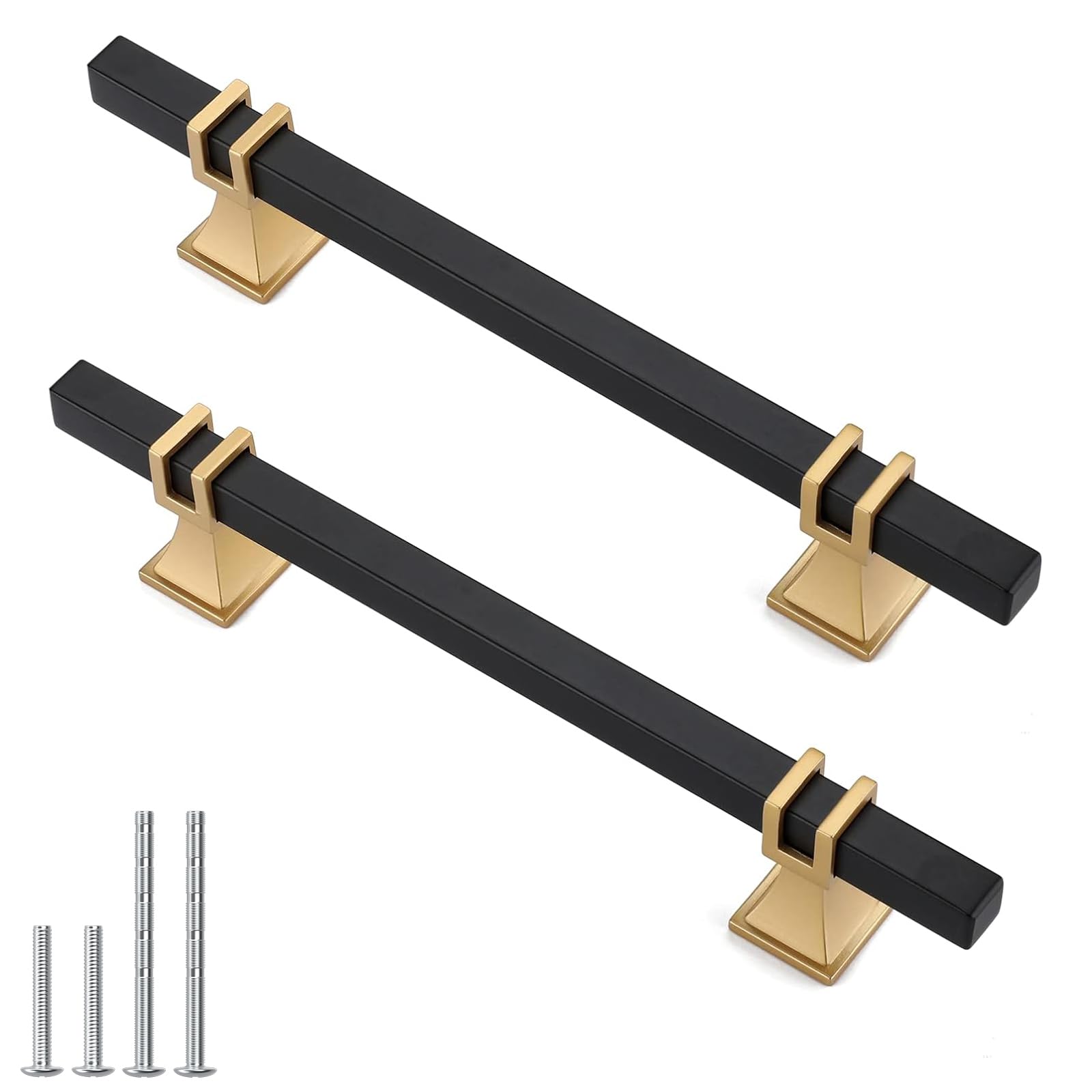 MOEPISY 10 Pack 5 Inch Black and Gold Cabinet Pulls 128mm Center to Center Stainless Steel and Zinc Alloy Handles for Kitchen Cabinets Drawers Dressers Cupboards Closets and Furniture