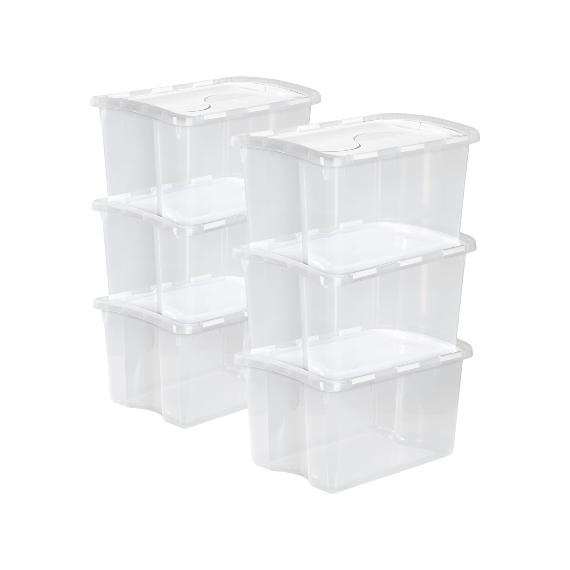 Sterilite  48 Quart Hinged Lid Storage Box Plastic Stackable Bin with Lid 6 Pack