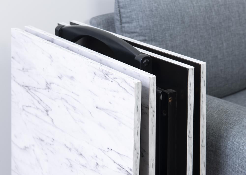 Talia 26.4" White and Black Faux Marble Tray Table Set