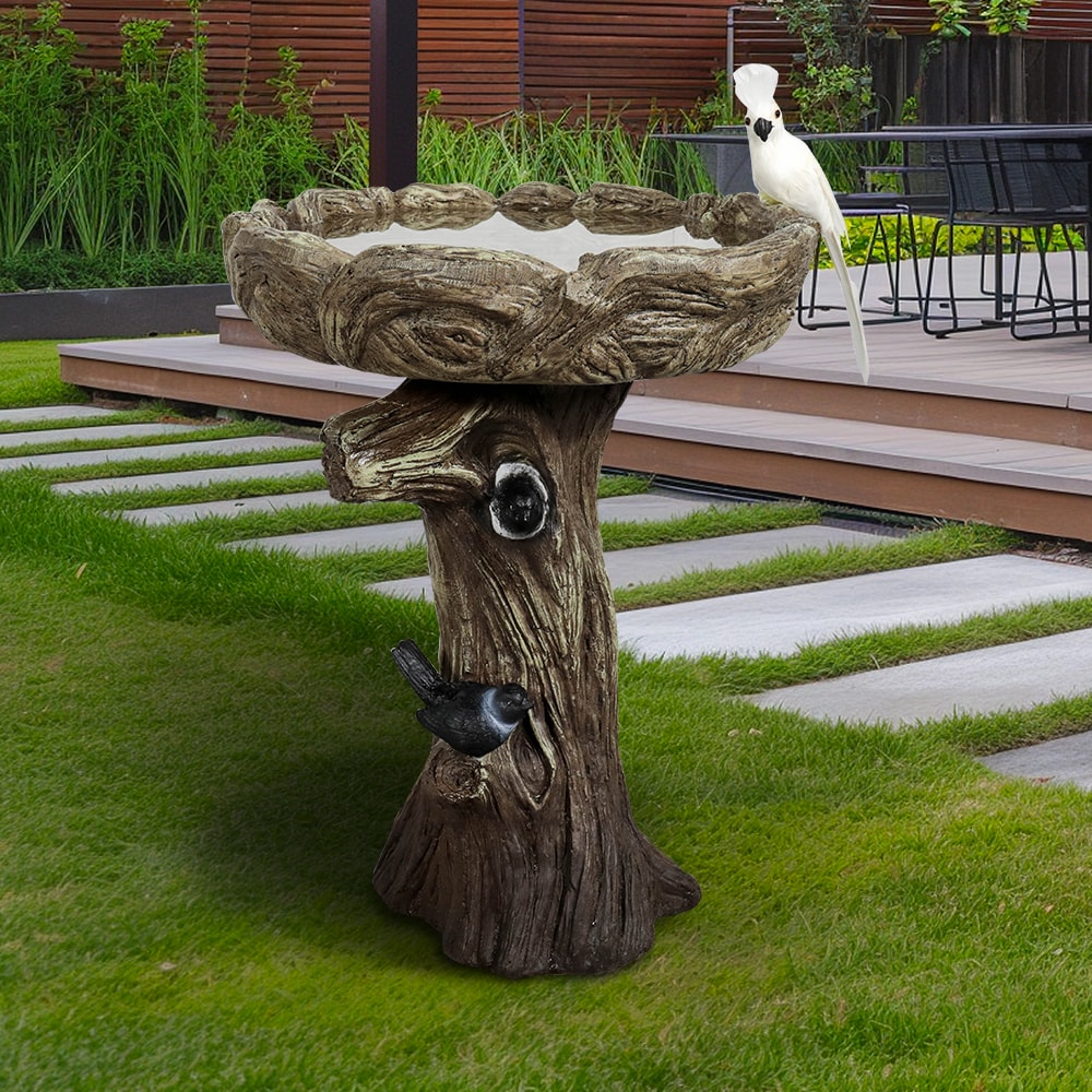 Watnature SJ30011-LWS-DXC 23-Inches H Tree Trunk Like Concrete Complete birdbath