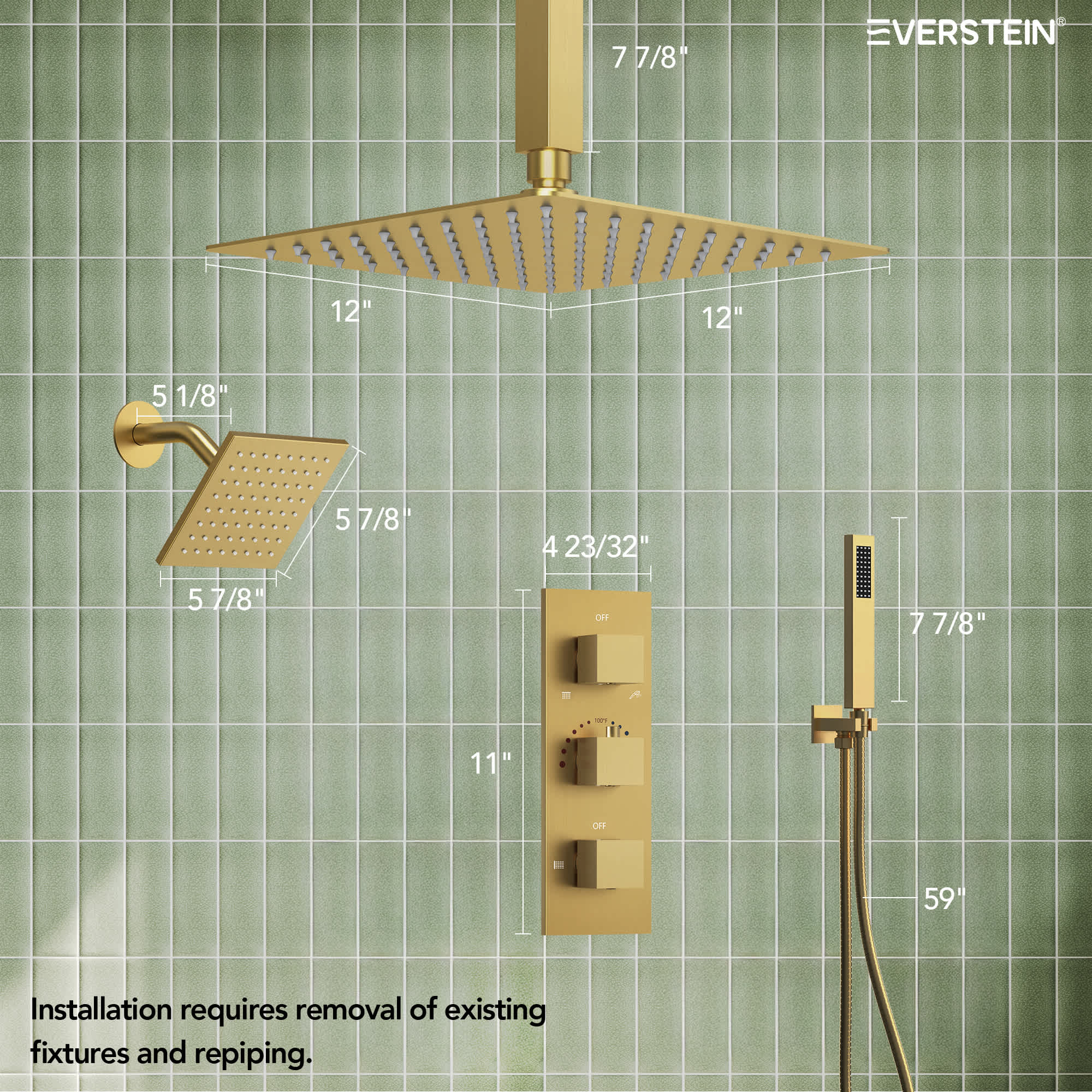 EVERSTEIN SFS1004A-GD12 Showerhead-Bar-Panels - View #9