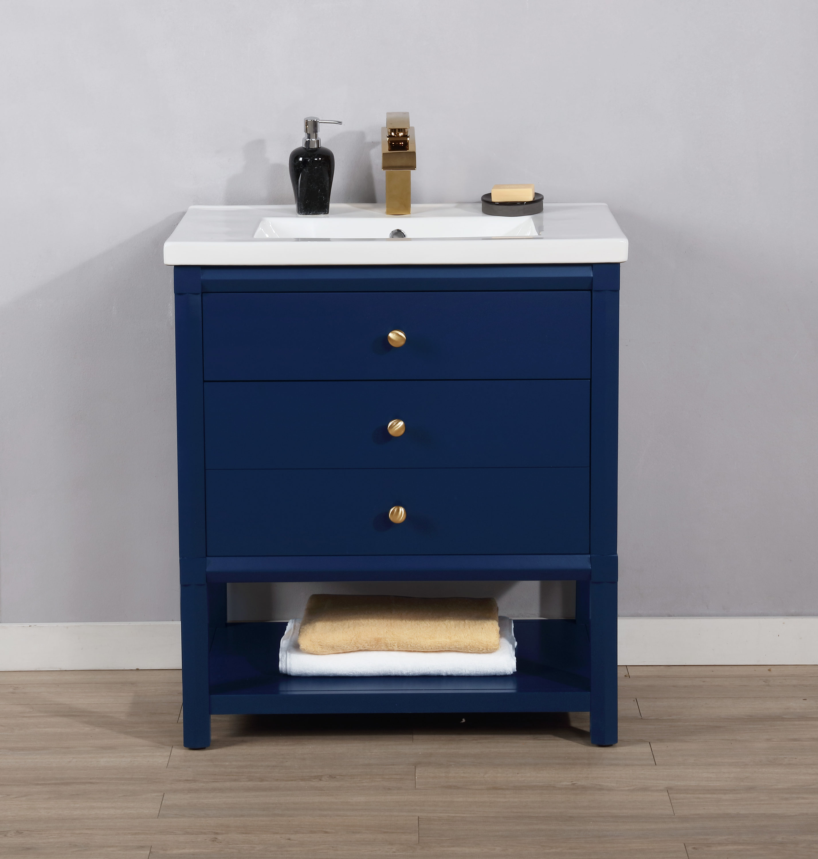 Design Element Logan 30-in Blue Single Sink Bathroom Vanity with White ...