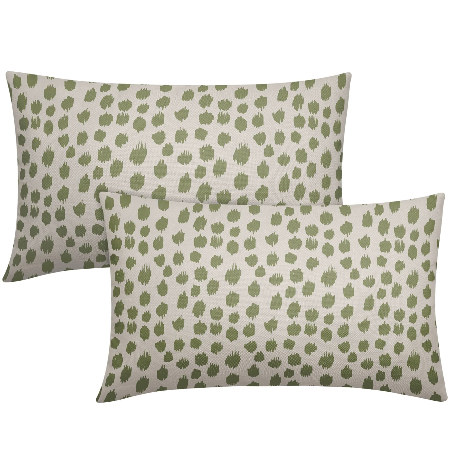 ITOPFOX  Sage Green Cream Pillow Covers Set of 2 Linen 12 x 20 Inch Boho Polka Dot Decorative Outdoor Lumbar Cushion Cover for Sofa Couch Bed