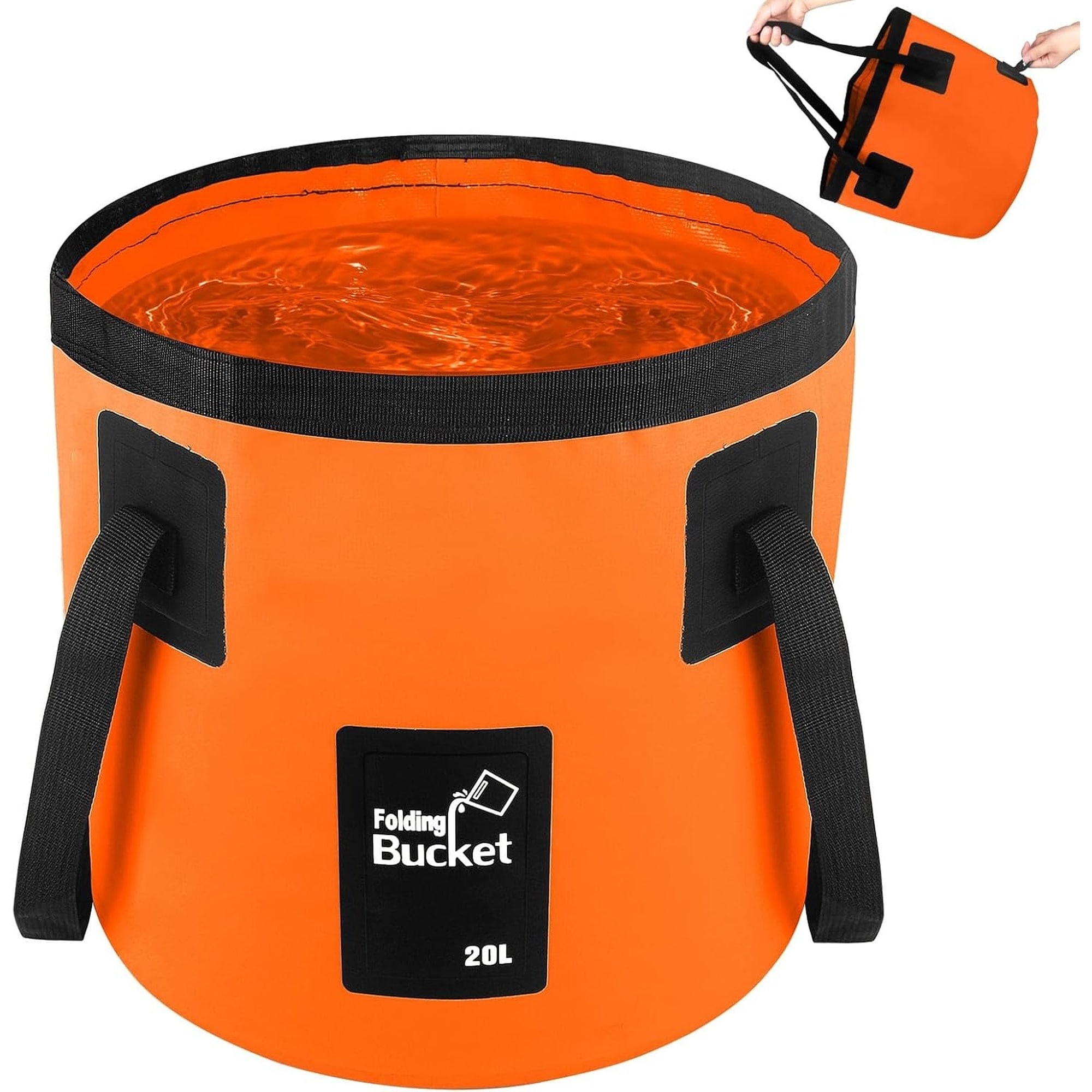 Wudkey 11.8in Dia 11in H 2-Handle Orange Collapsible Bucket with Lid