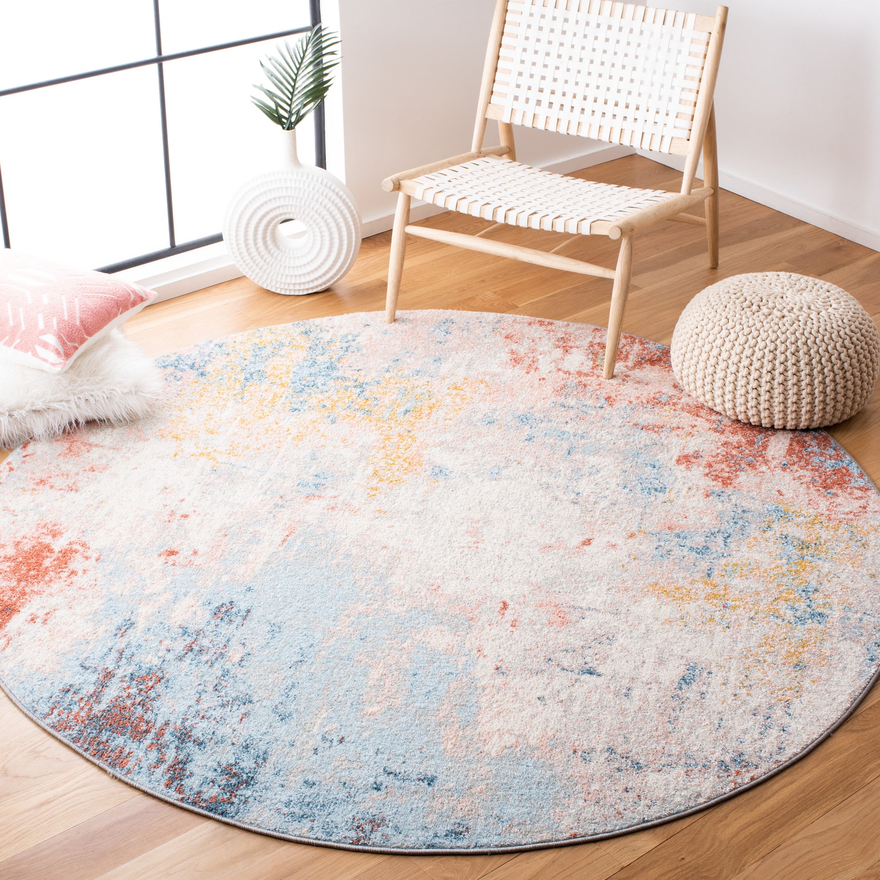Safavieh TUL207A-3R Tulum Laufey 3 x 3 (ft) Loomed Polypropylene Ivory/Pink Round Indoor Distressed/Overdyed Bohemian/Eclectic Throw rug