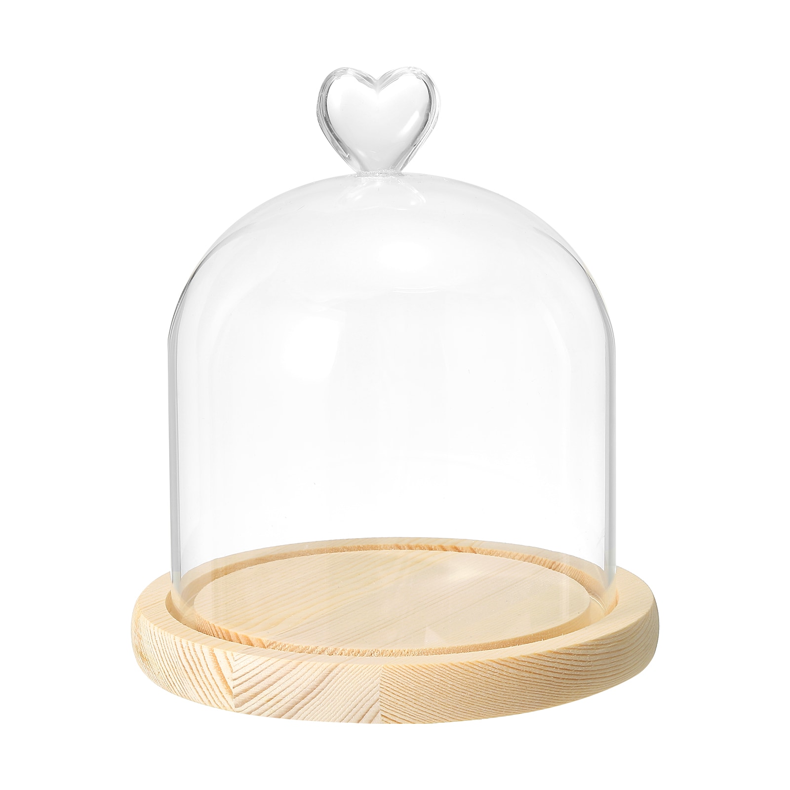 PATIKIL 4.7Inchx4.7Inch Glass Dome Cloche Clear Glass Bell Jar Display Case Tabletop Centerpiece with Wooden Base for Plants Home Decor Natural