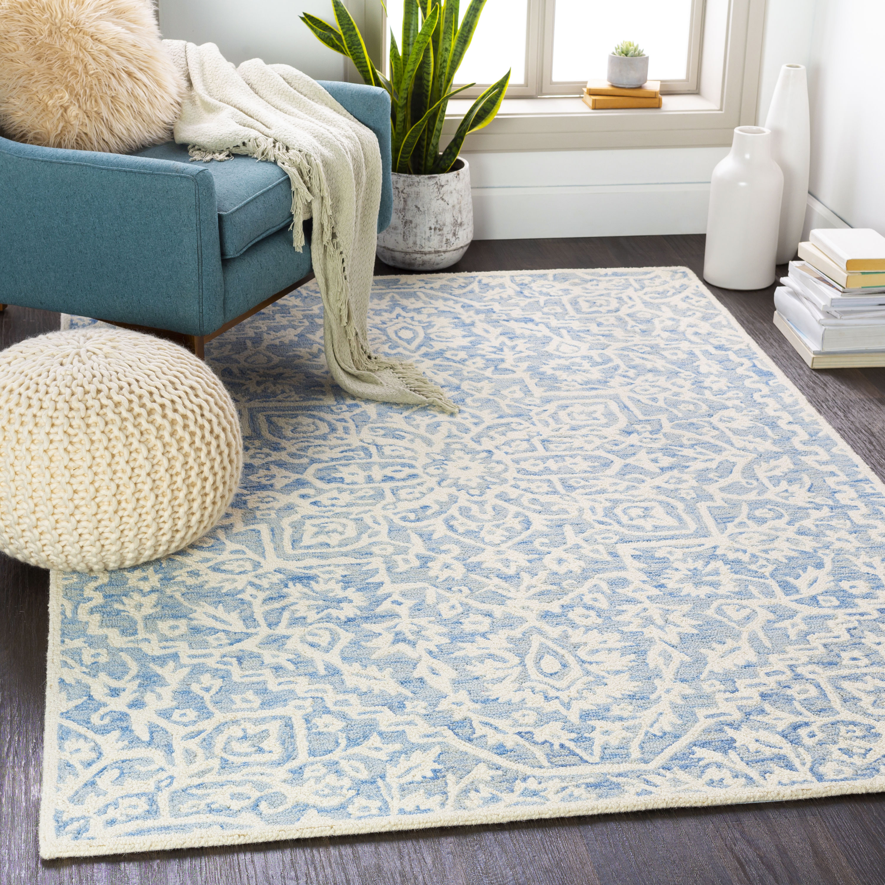 Livabliss KSR2307-23 Kayseri 2 x 3 (ft) Tufted Wool Denim Rectangular Indoor Medallion Oriental Area rug