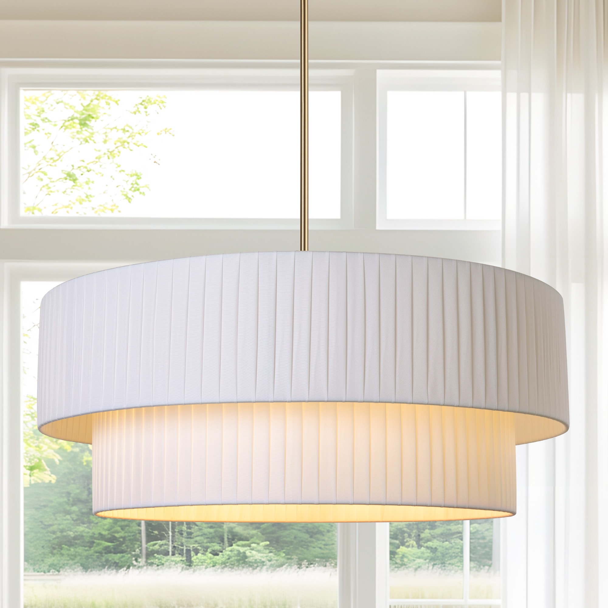 LamQee 06FTL0268BGD Fabric Drum Chandelier 1 -Light Gold Modern/contemporary For Use in Bedrooms, Dining Rooms, Foyers, Kitchens, Living Rooms Chandelier