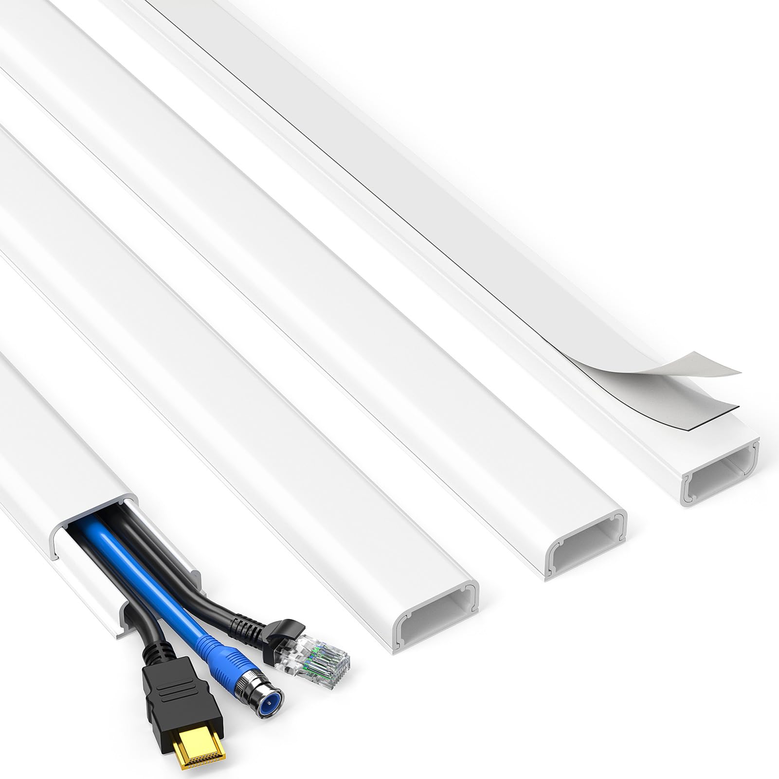 Etokfoks TV Cord Hider 62.8in Cable Cover for Wires on Wall Wire Hiders for 2-3 Cords Easy Setup Cable Management 4X L15.7 W0.94 H0.47in White #EFT1013F334