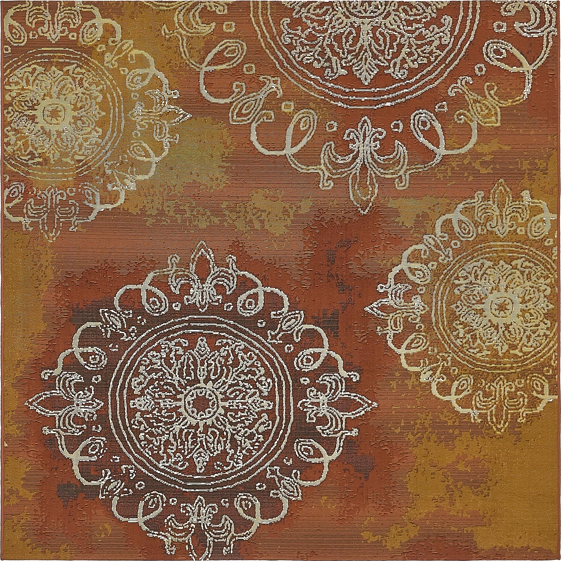 Unique Loom 3138608 Trio Outdoor 6 x 6 (ft) Loomed Polypropylene Rust Red/Gold Square Indoor/Outdoor Geometric Bohemian/Eclectic Area rug
