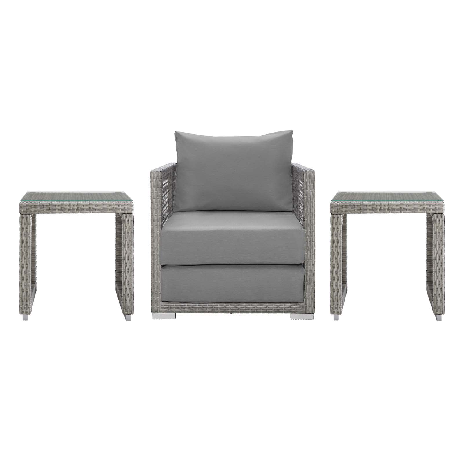 Modway  Aura 3 Piece Outdoor Wicker Rattan Set in Gray Gray