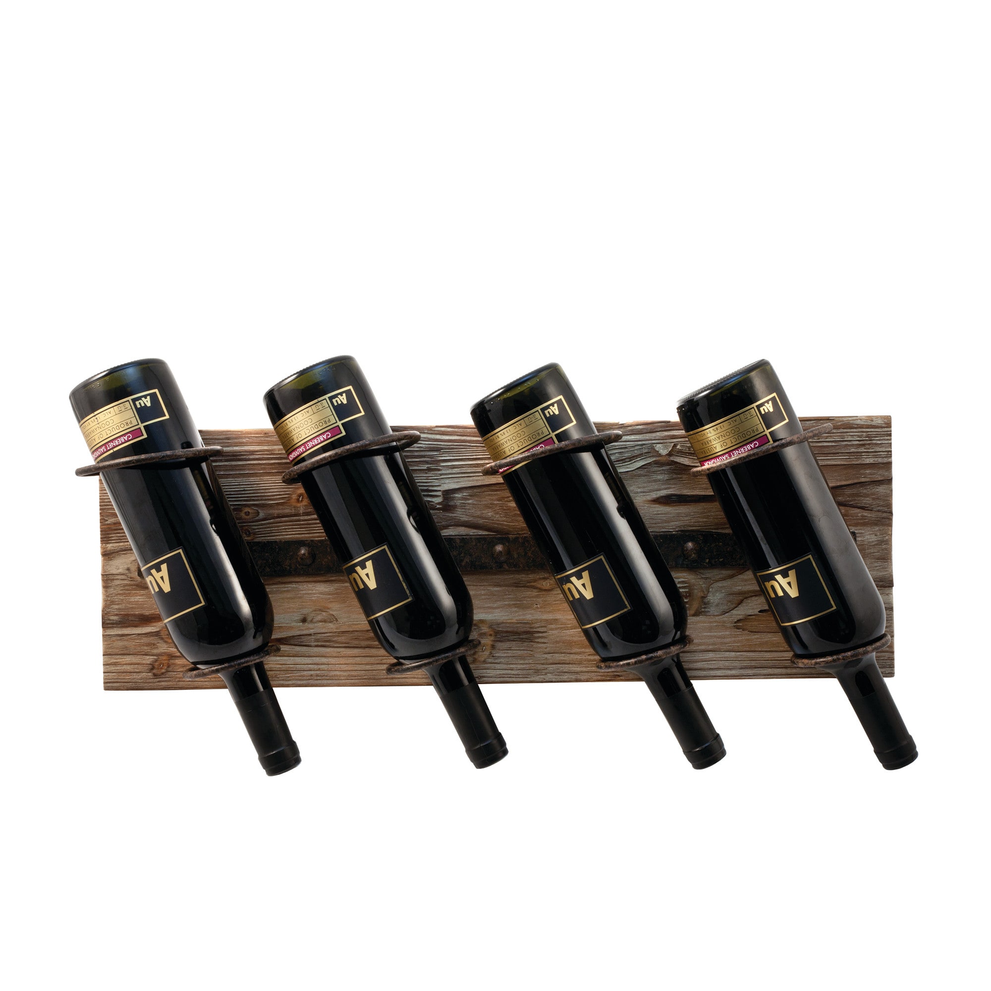Twine Wall Mounted Metal and Wood 4-Bottle Wine Rack