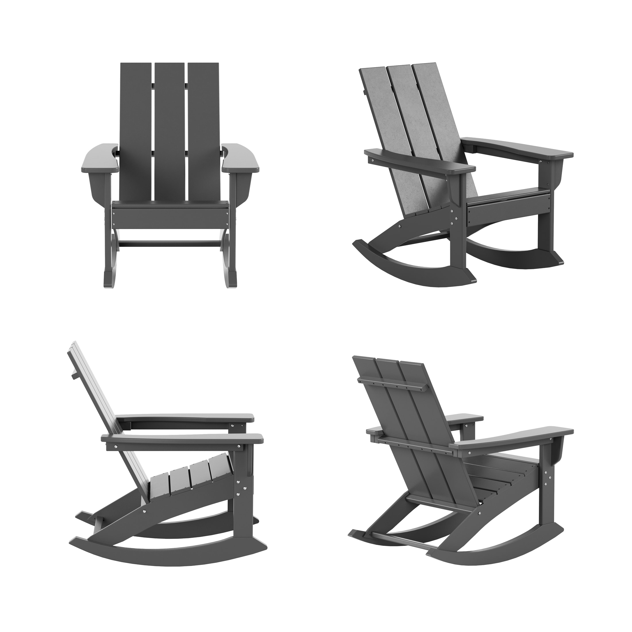 Westin Furniture OP5002-GY-4 Shoreside Set of 4 Gray HDPE Frame Rocking Chair with Slat Seat