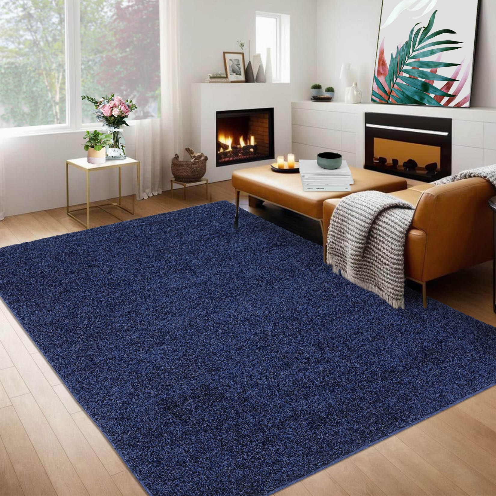 Garvee YXY-LO-PHO-0RQYYIOH 6 x 9 (ft) Loomed Navy Rectangular Indoor Solid Mid-Century Modern Machine washable Area rug